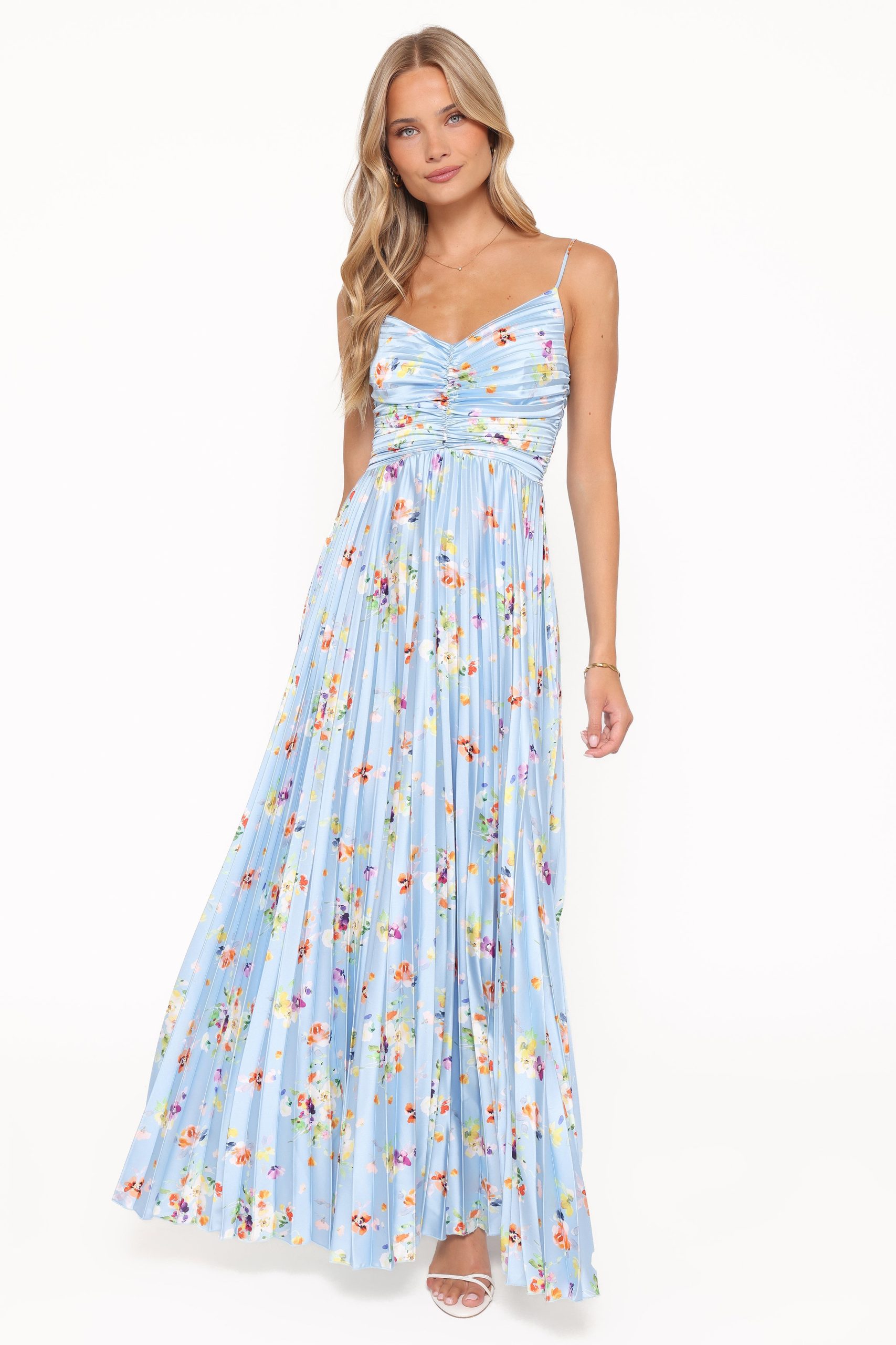 Naira Pleated Maxi Dress - Cornflower Blue Floral - Image 6