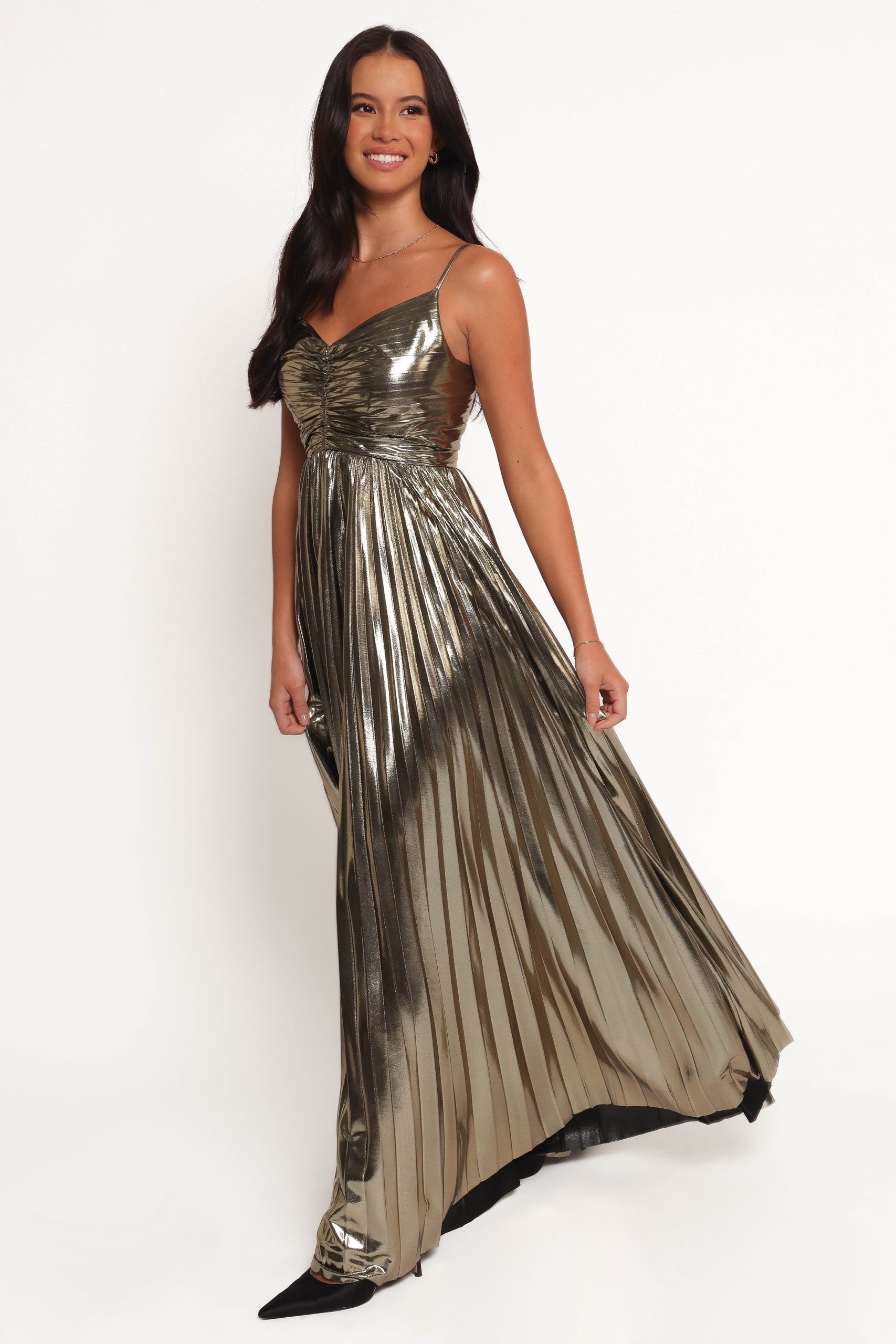 Naira Pleated Maxi Dress - Gold - Image 4