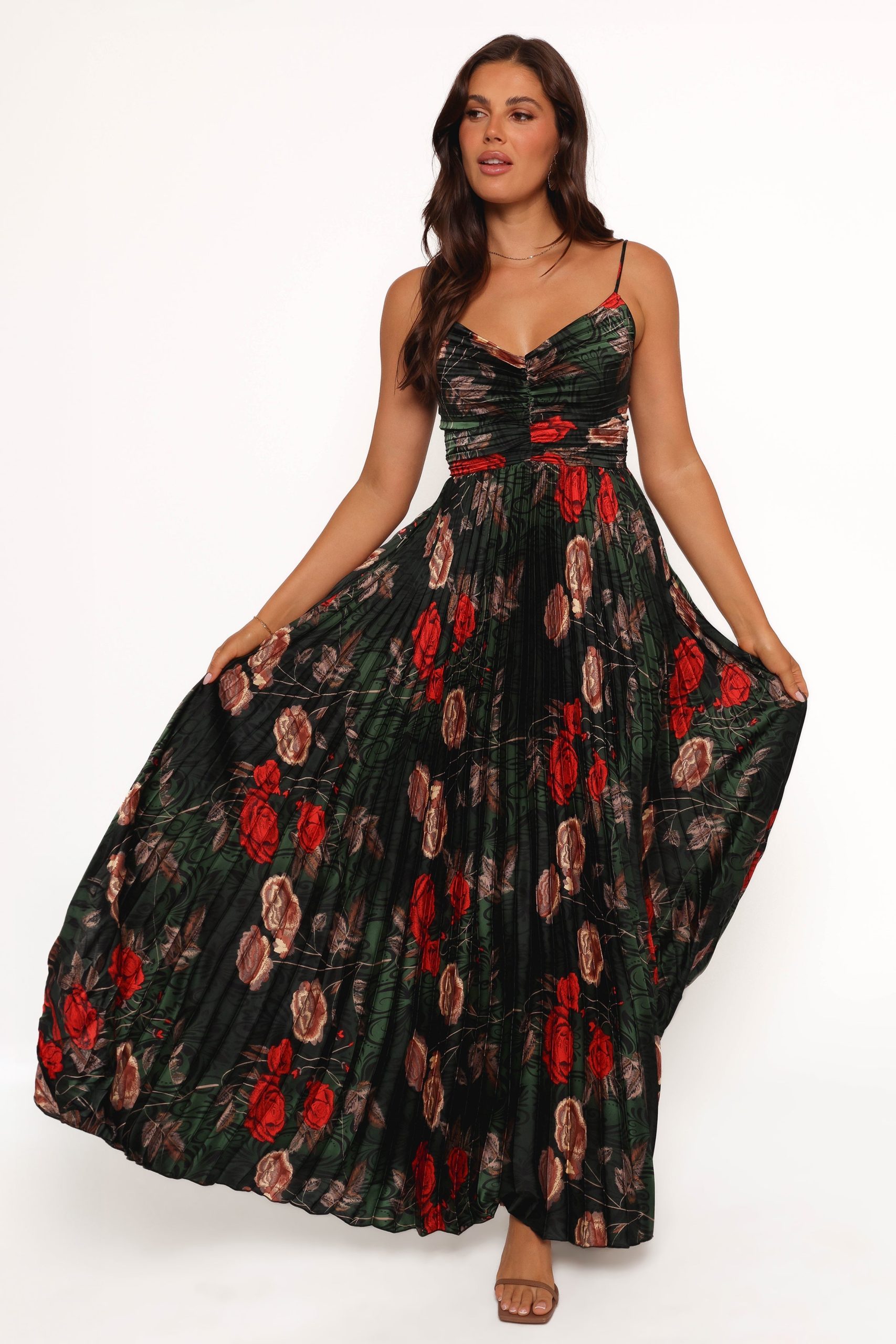Naira Pleated Maxi Dress - Green Floral - Image 2