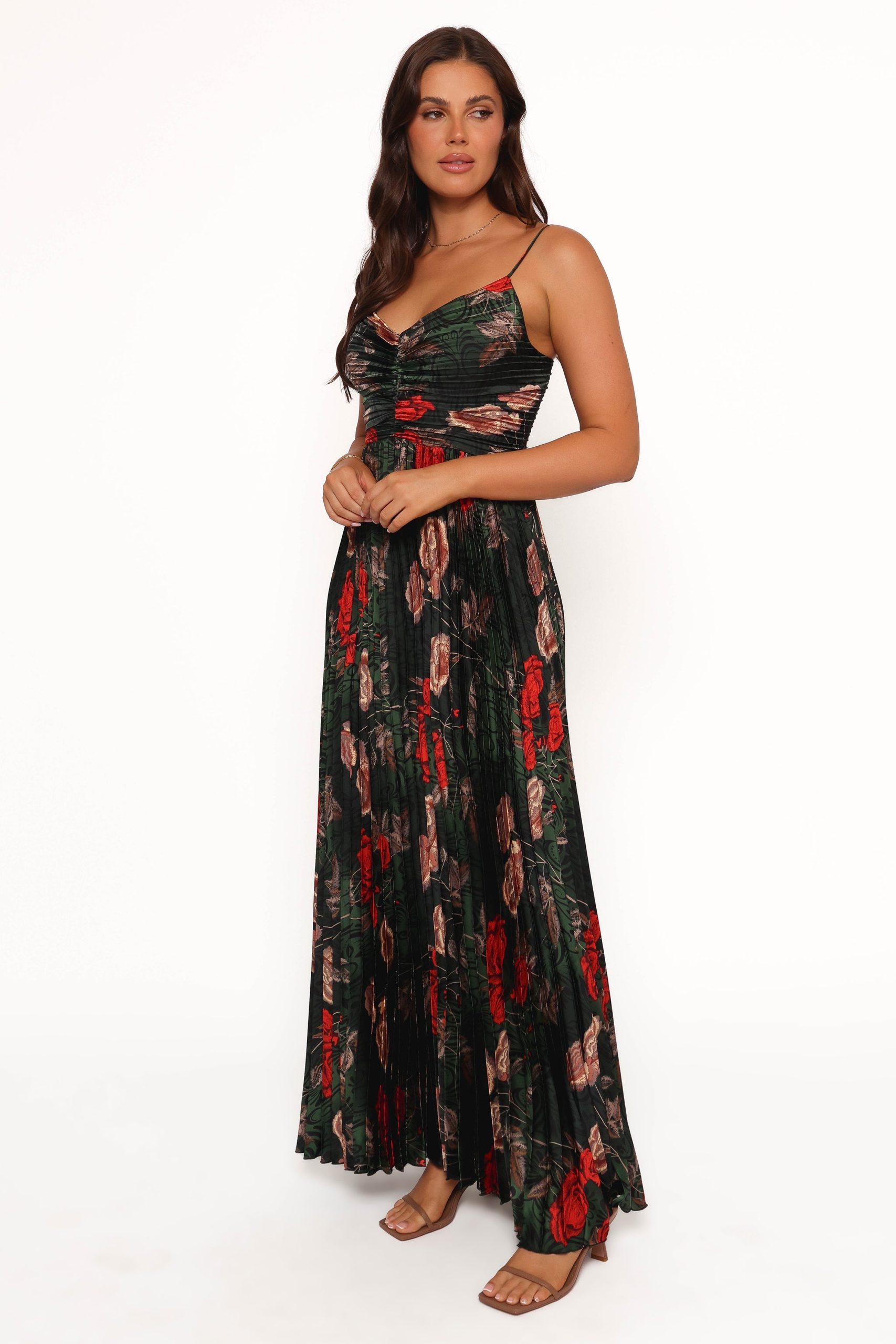 Naira Pleated Maxi Dress - Green Floral - Image 3