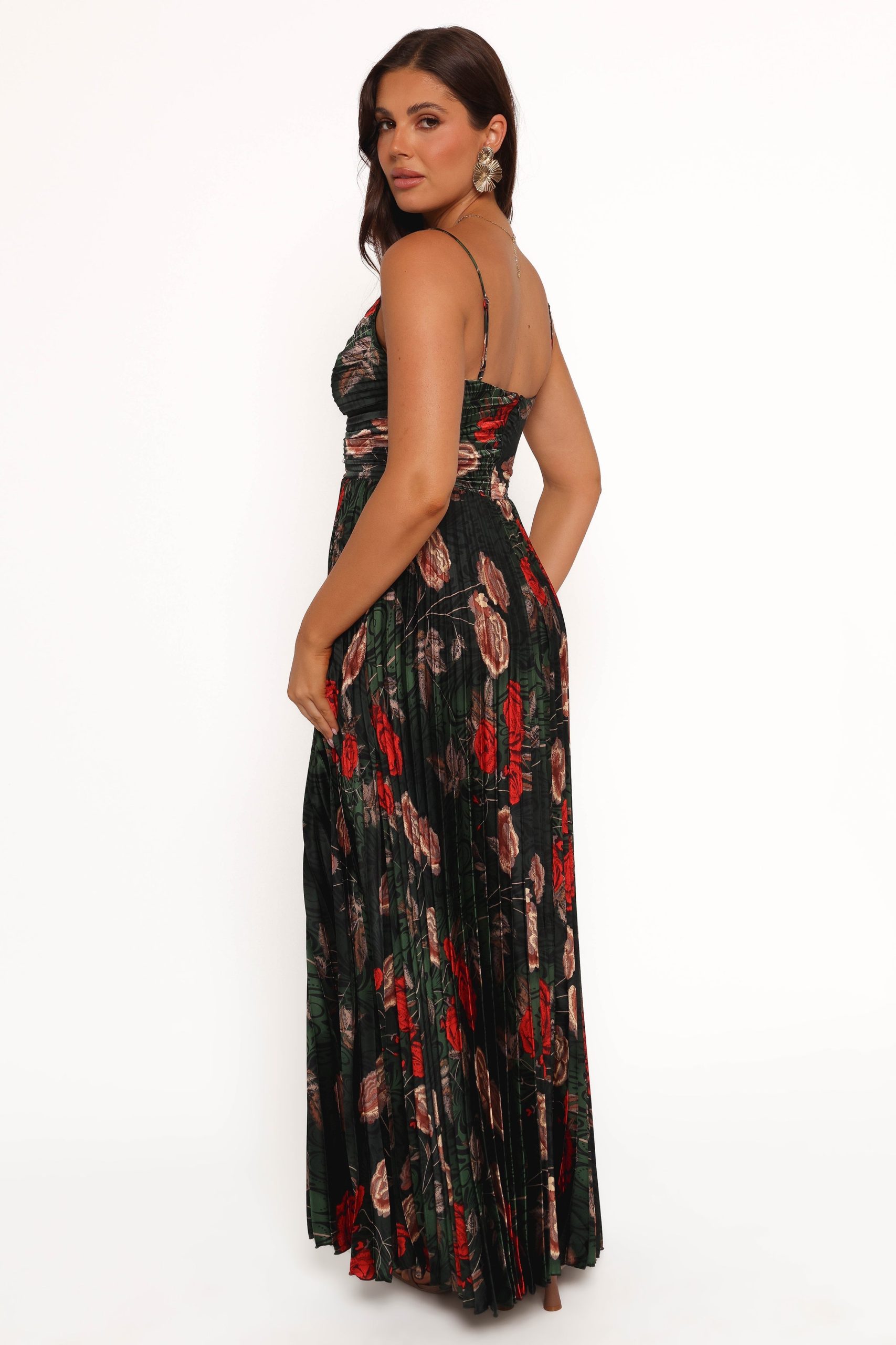 Naira Pleated Maxi Dress - Green Floral - Image 4