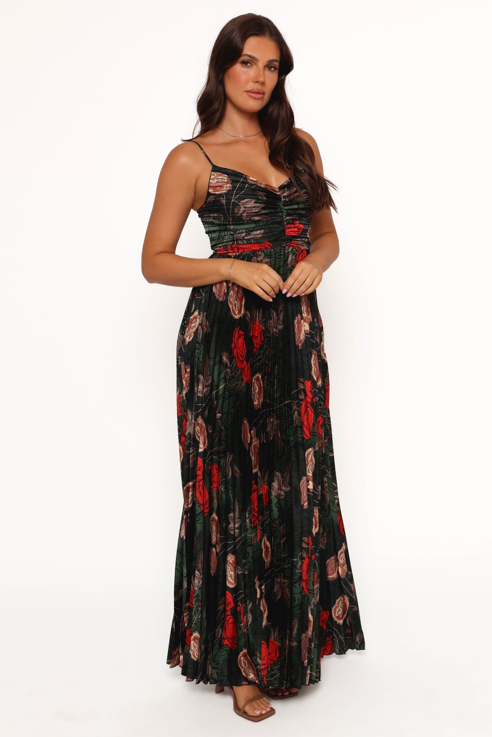 Naira Pleated Maxi Dress - Green Floral - Image 5
