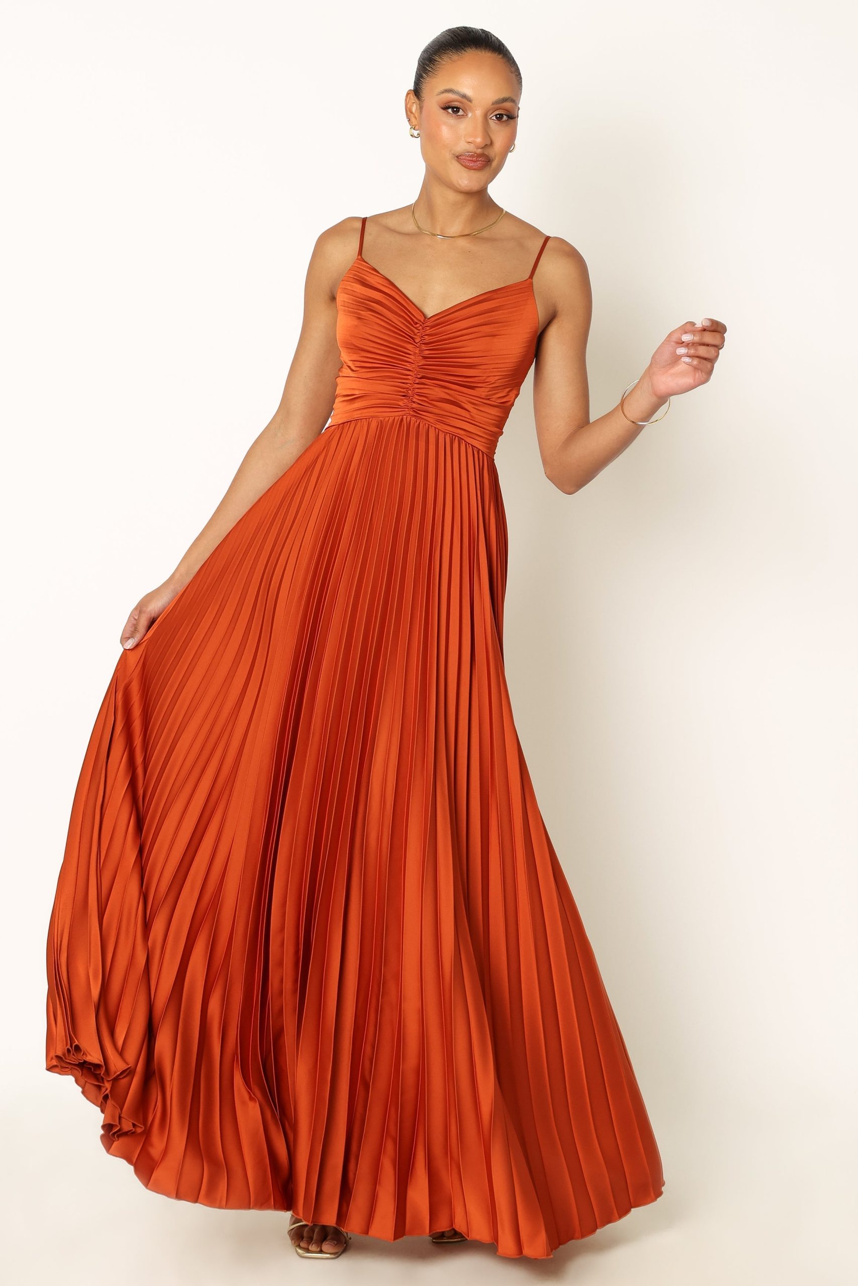 Naira Pleated Maxi Dress - Sunset Orange - Image 4