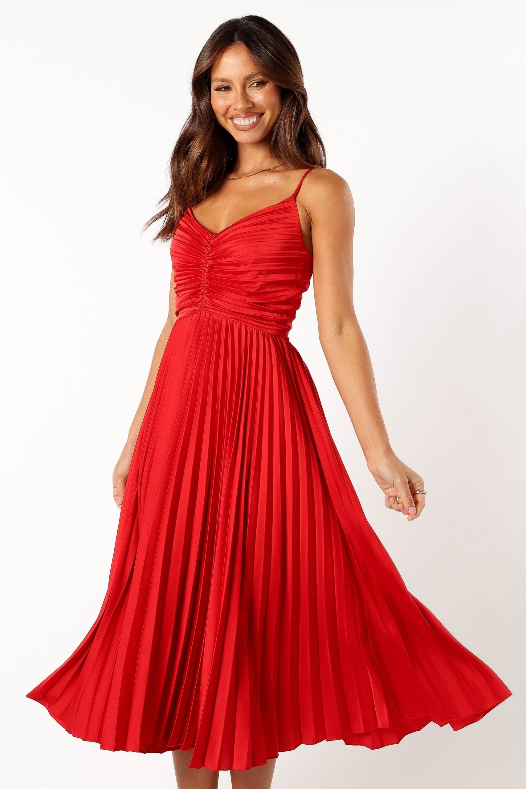 Naira Pleated Midi Dress - Red - Image 12