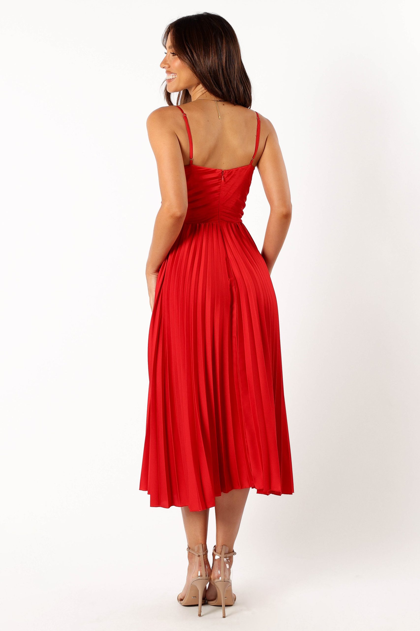Naira Pleated Midi Dress - Red - Image 16