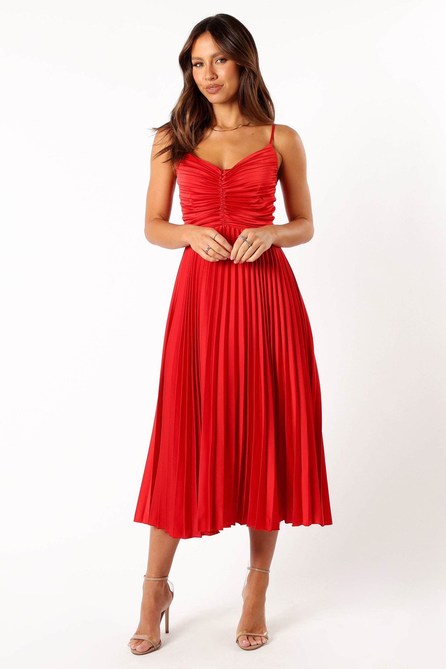 Naira Pleated Midi Dress - Red - Image 4