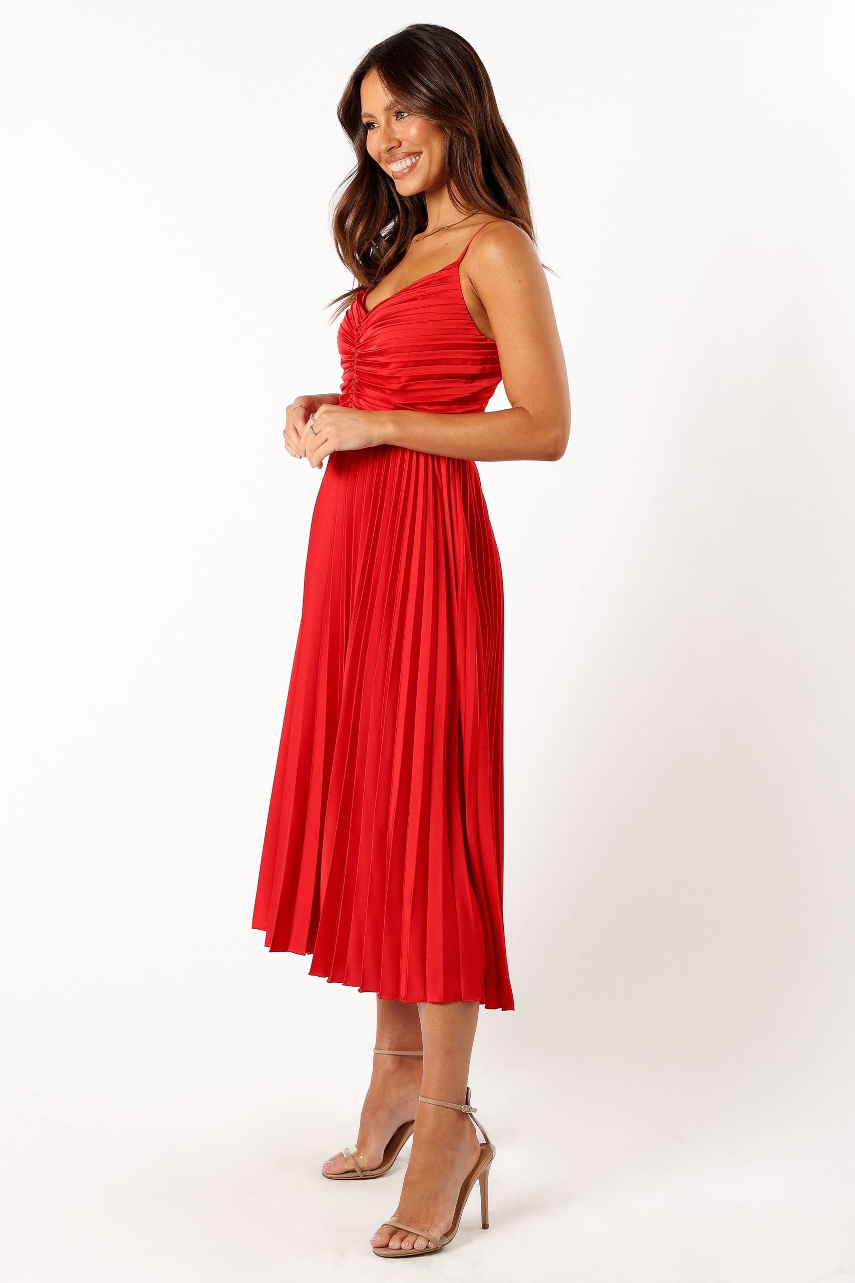 Naira Pleated Midi Dress - Red - Image 6