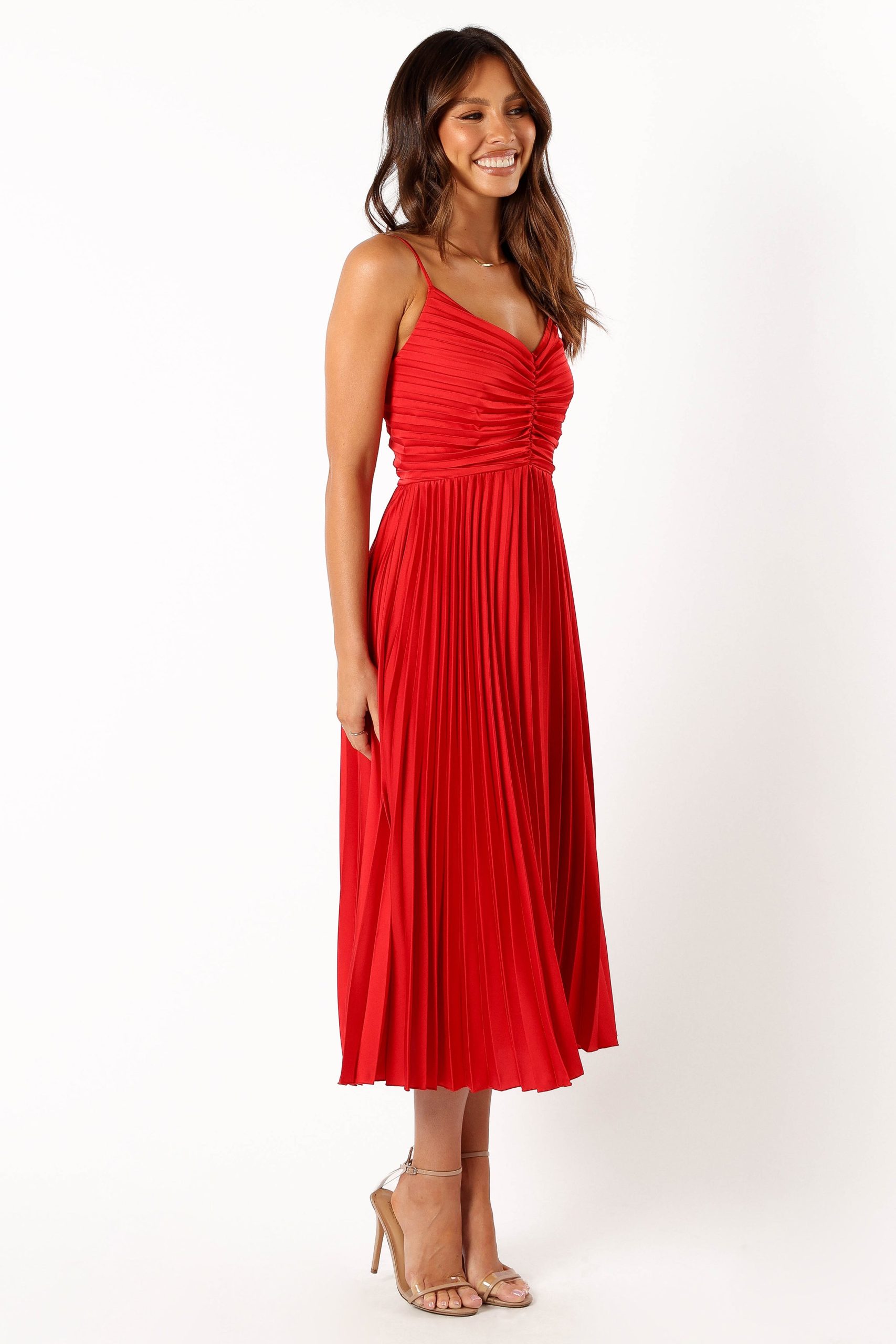 Naira Pleated Midi Dress - Red - Image 8