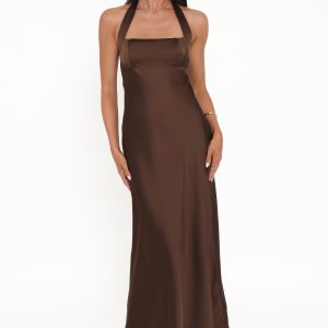 Nakita Halterneck Maxi Dress - Brown