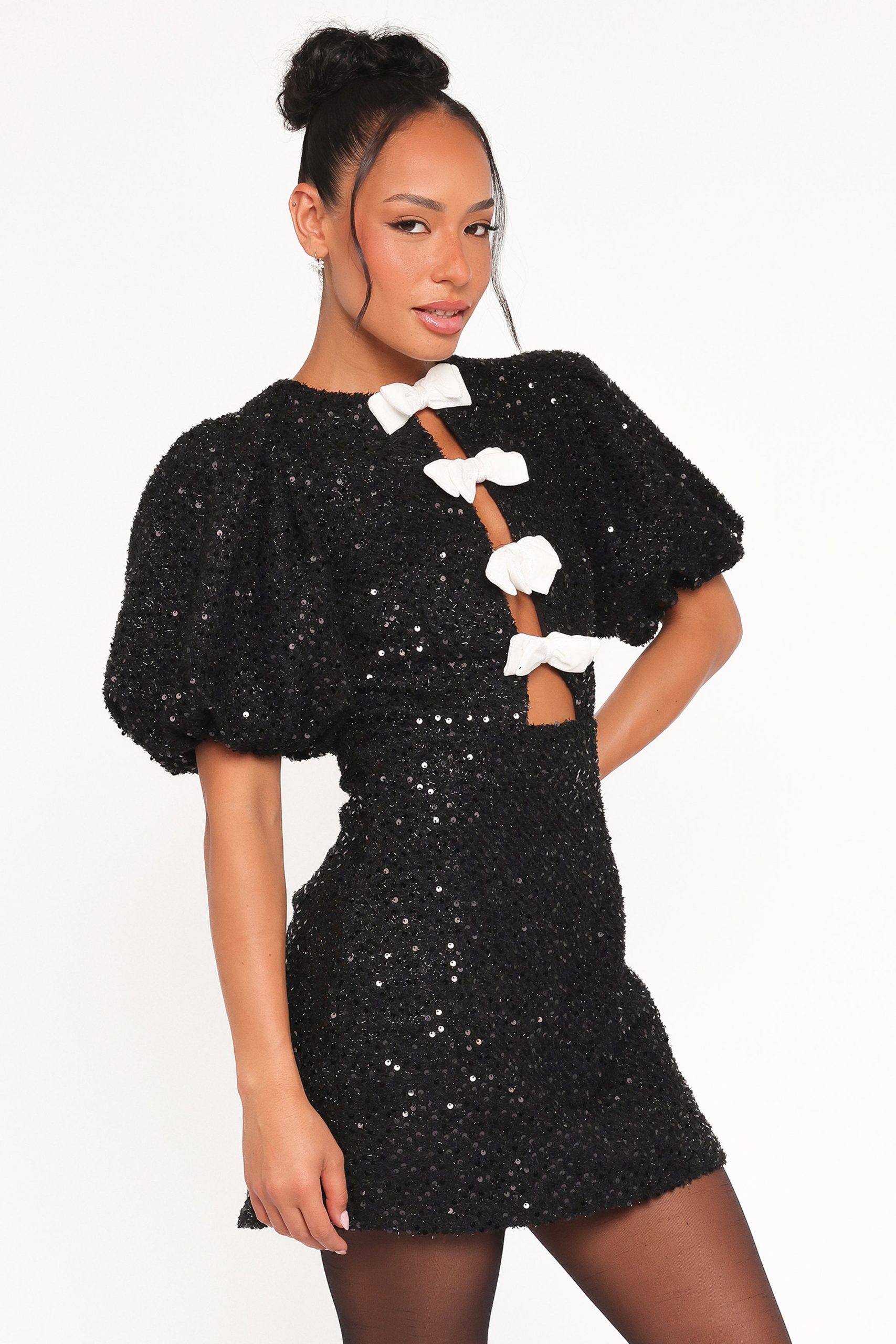 Natasha Boucle Mini Dress - Black - Image 4