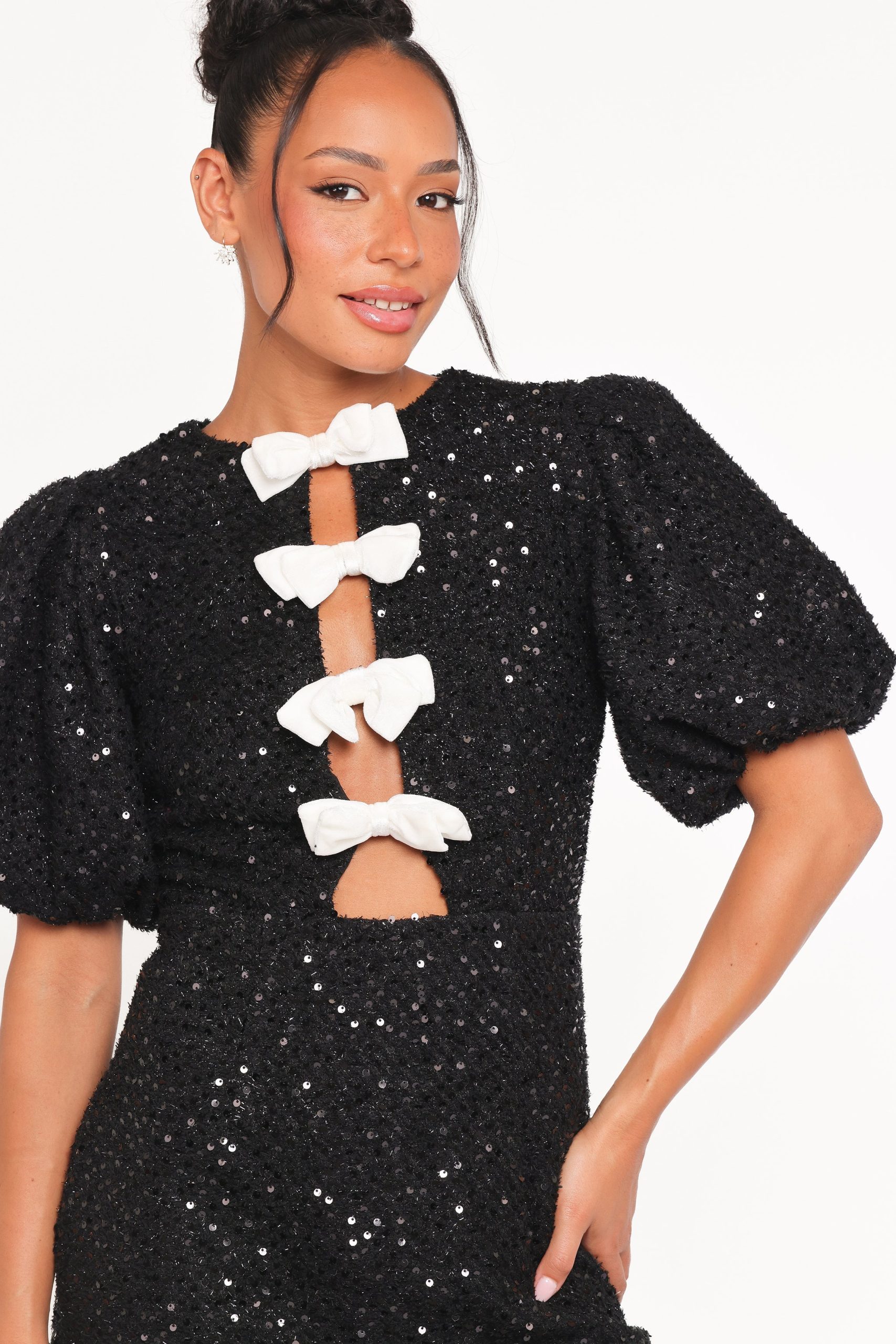 Natasha Boucle Mini Dress - Black - Image 3