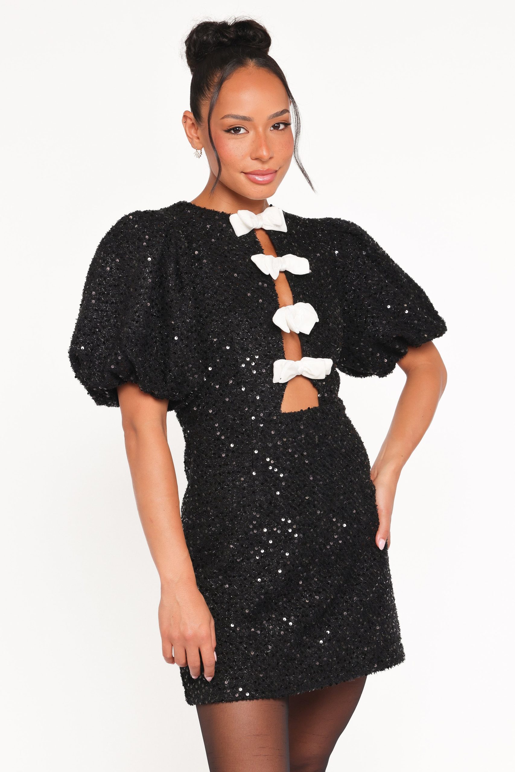 Natasha Boucle Mini Dress - Black - Image 2