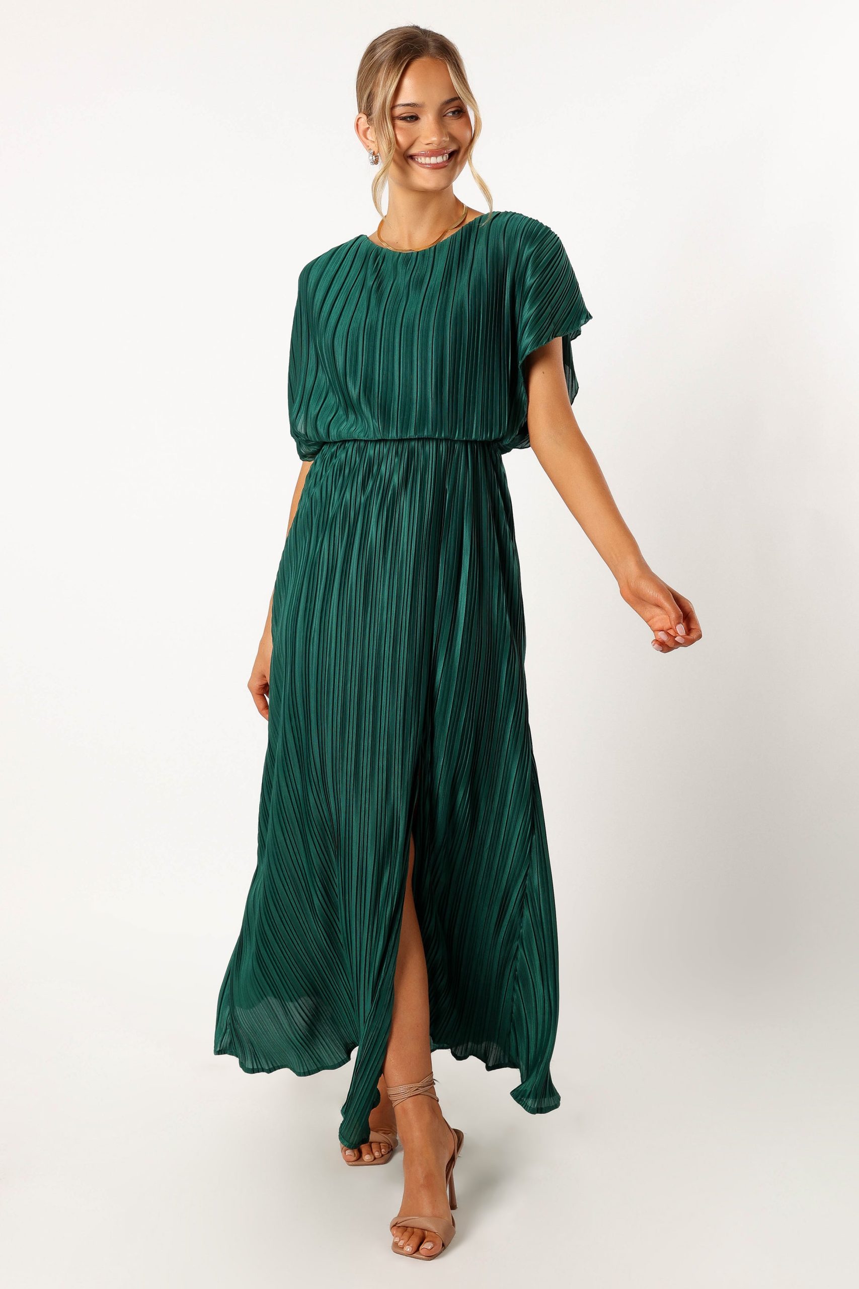 Neville Pleated Maxi Dress - Teal Green - Image 2