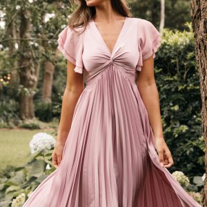 Nova Flutter Sleeve Midi Dress - Dusty Rose