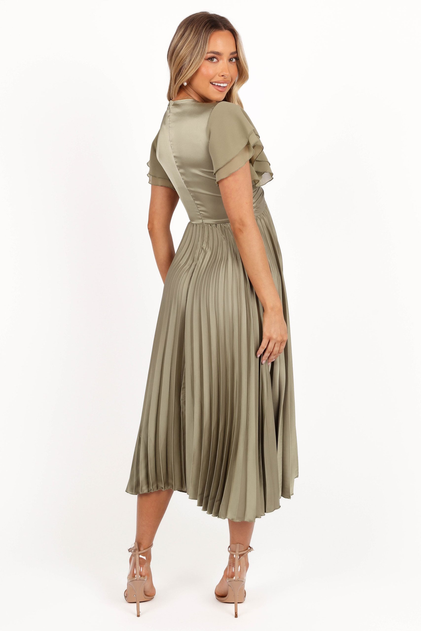 Nova Flutter Sleeve Midi Dress - Olive - Image 6