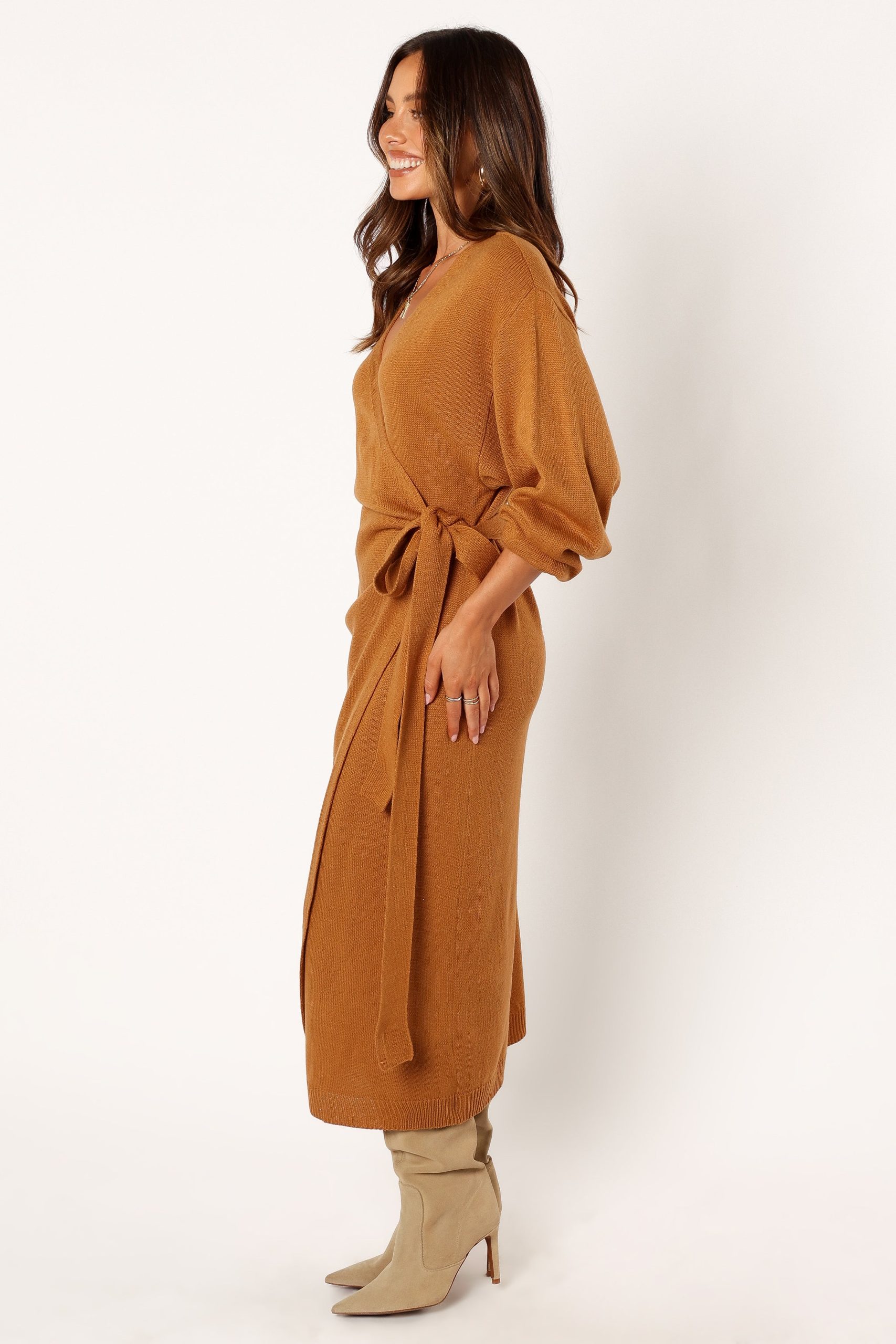 Nova Wrap Knit Midi Dress - Camel - Image 5