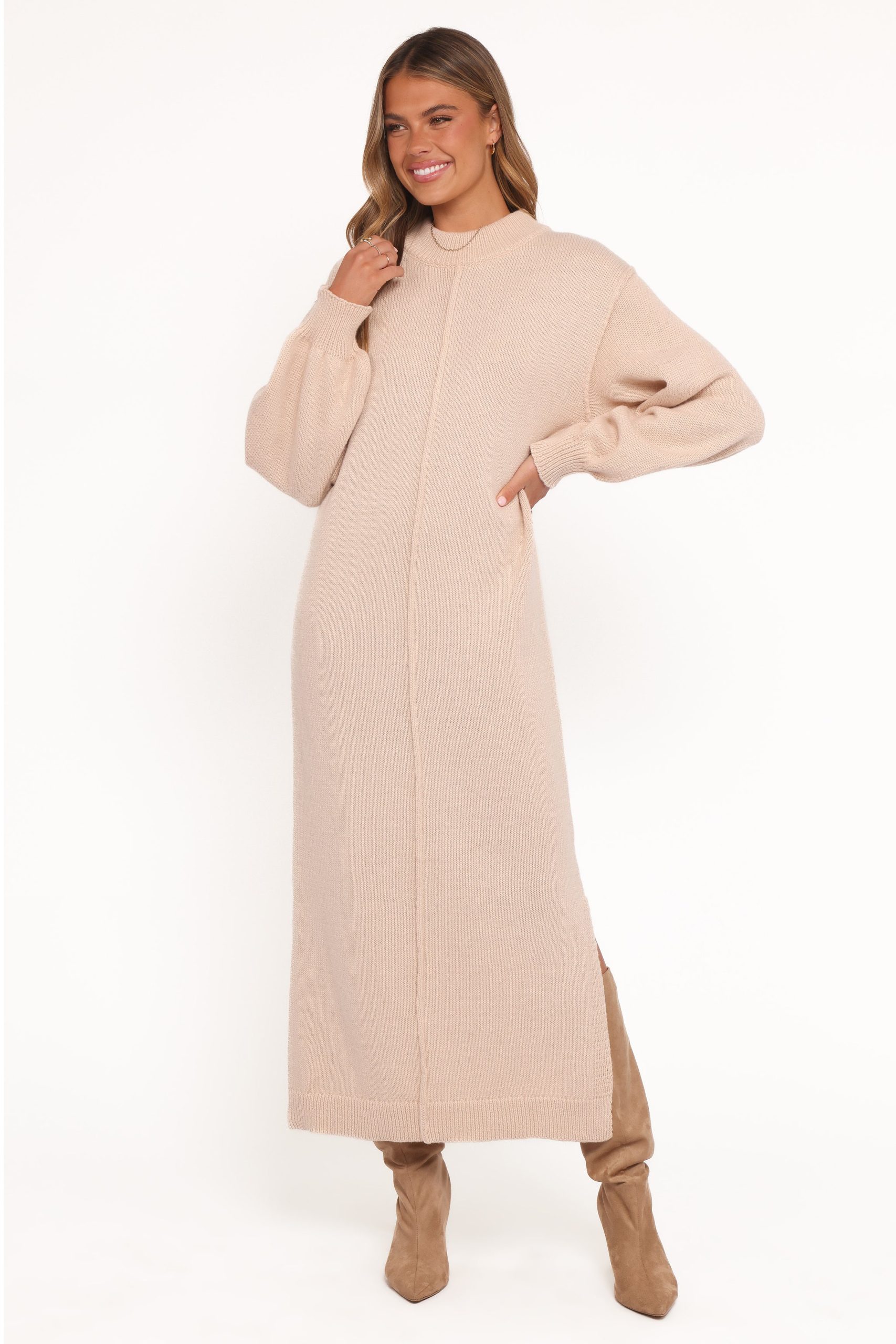 Odile Knit Midi Dress - Tan - Image 6