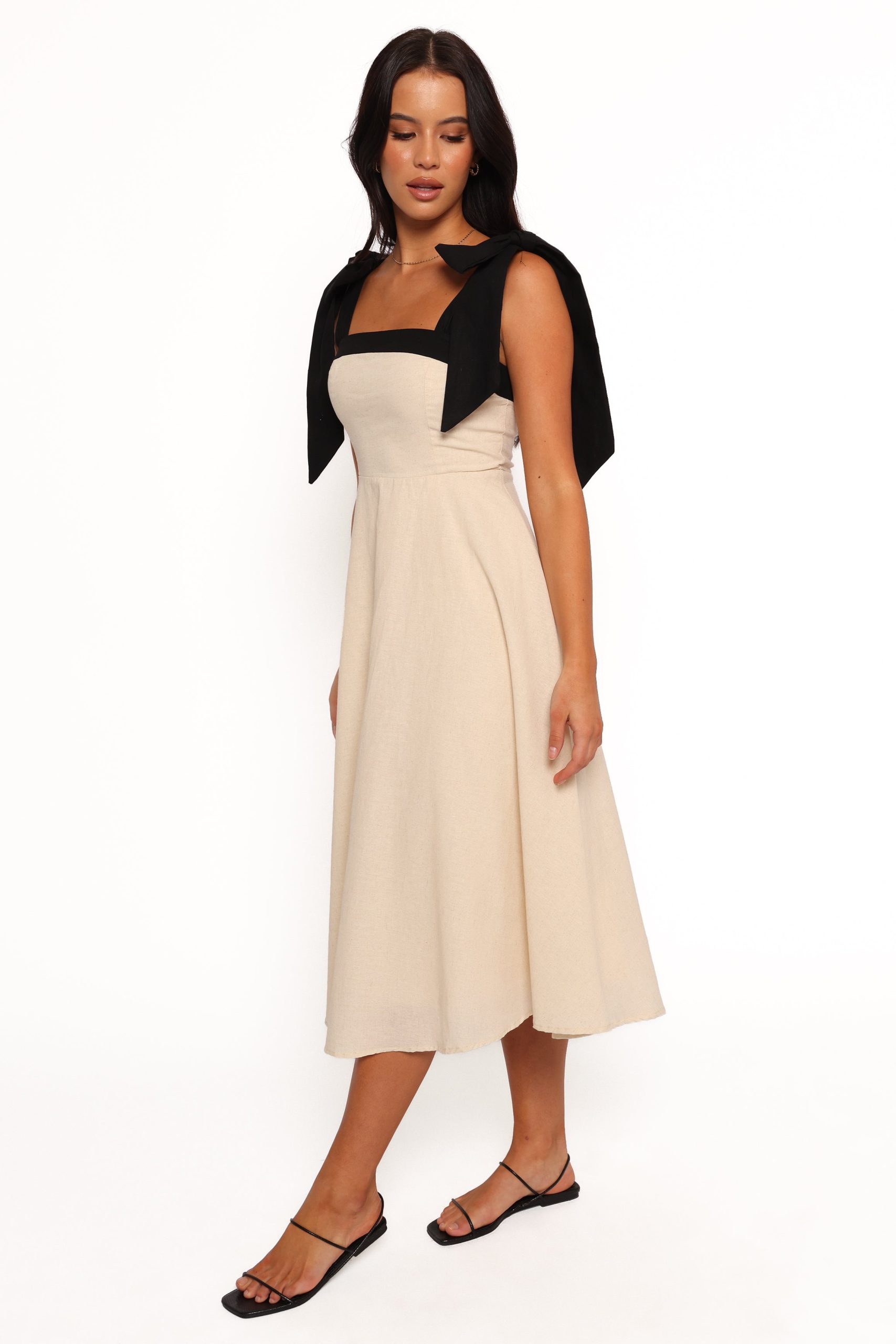 Olinda Midi Dress - Oatmeal Black - Image 3