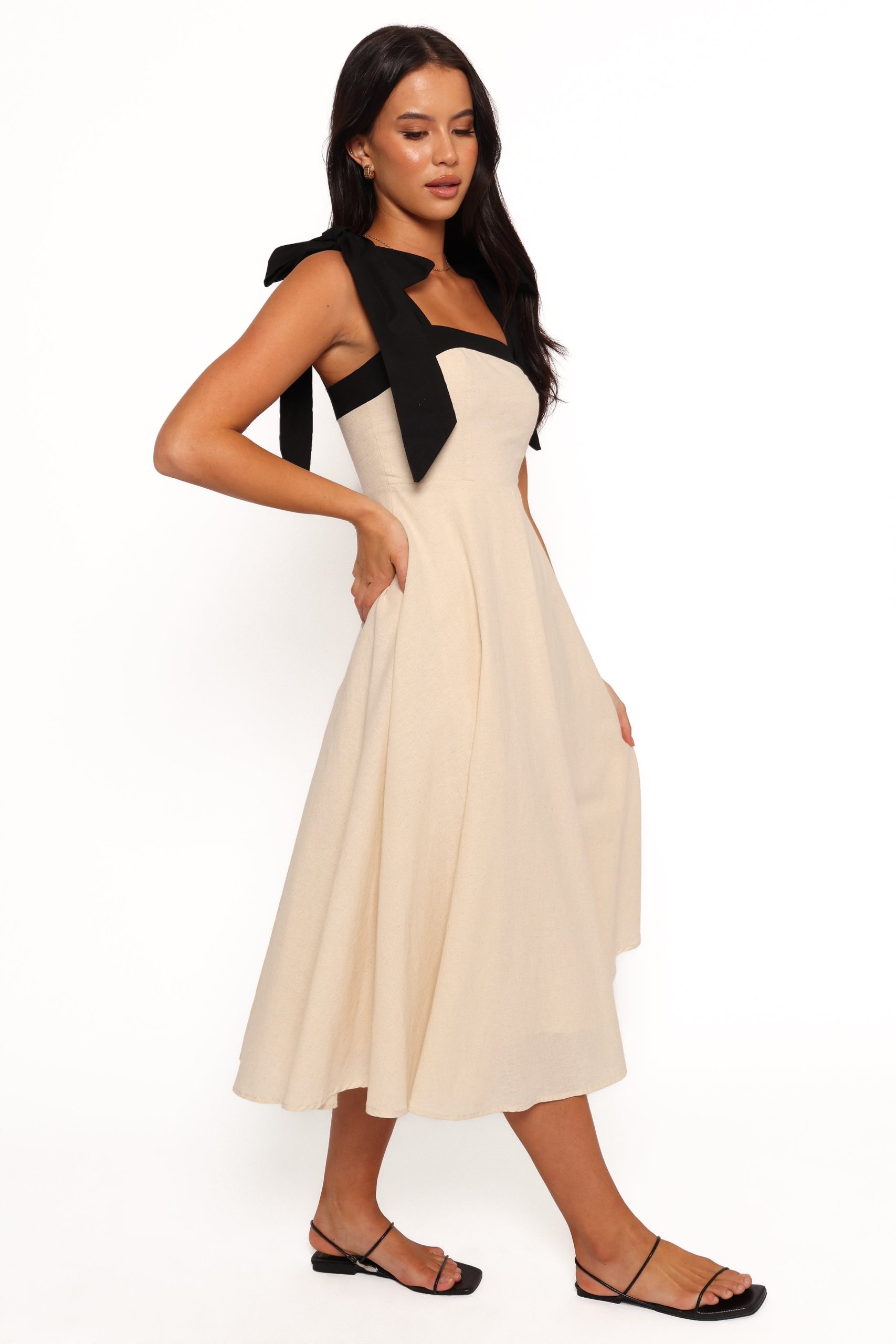 Olinda Midi Dress - Oatmeal Black - Image 5
