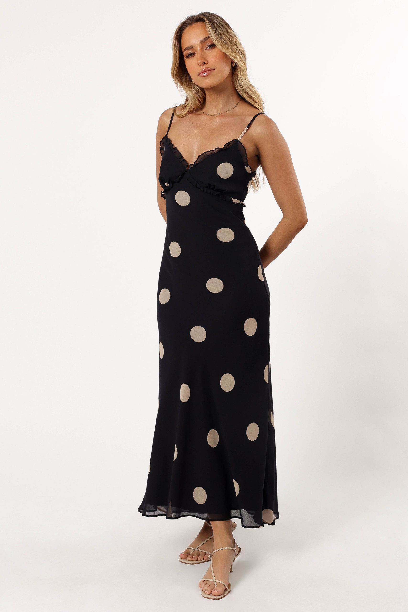 Ollie Midi Polka Dot Dress - Black/Cream - Image 2