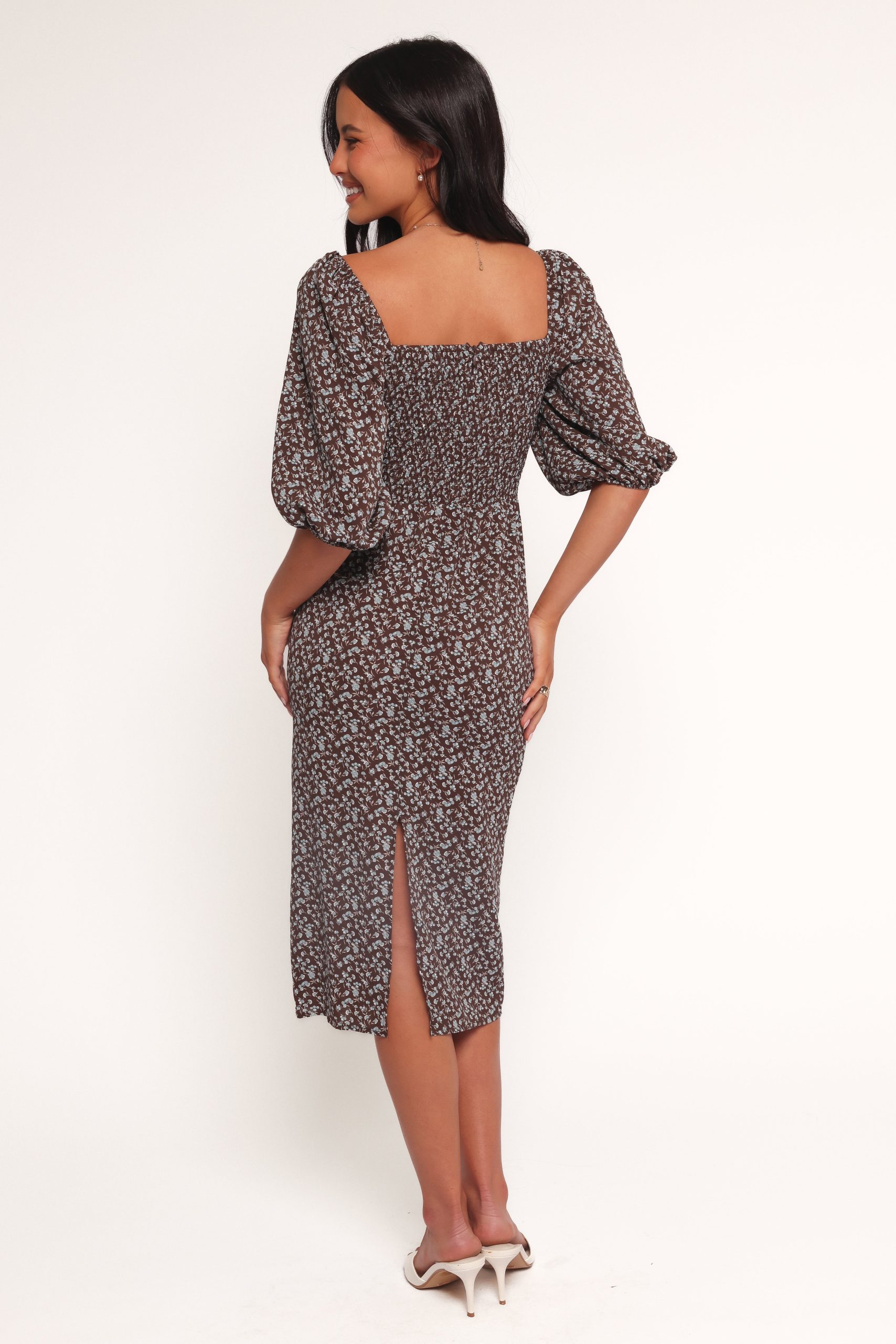 Oona Midi Dress - Brown Blue Floral - Image 4