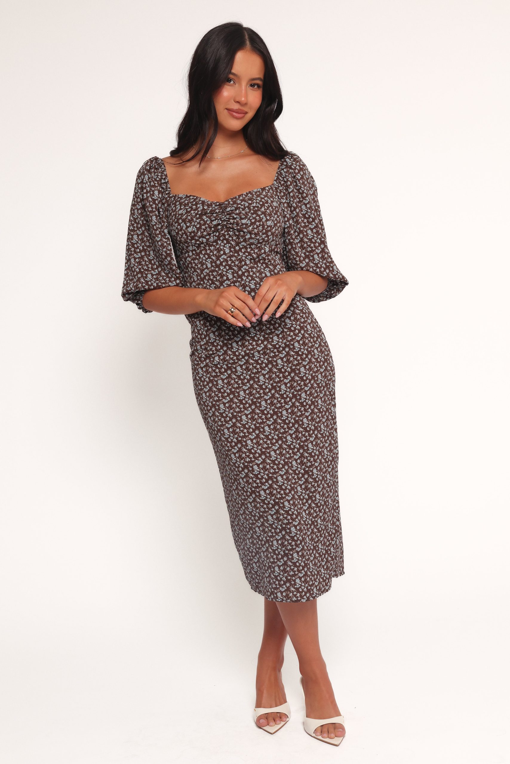 Oona Midi Dress - Brown Blue Floral - Image 2