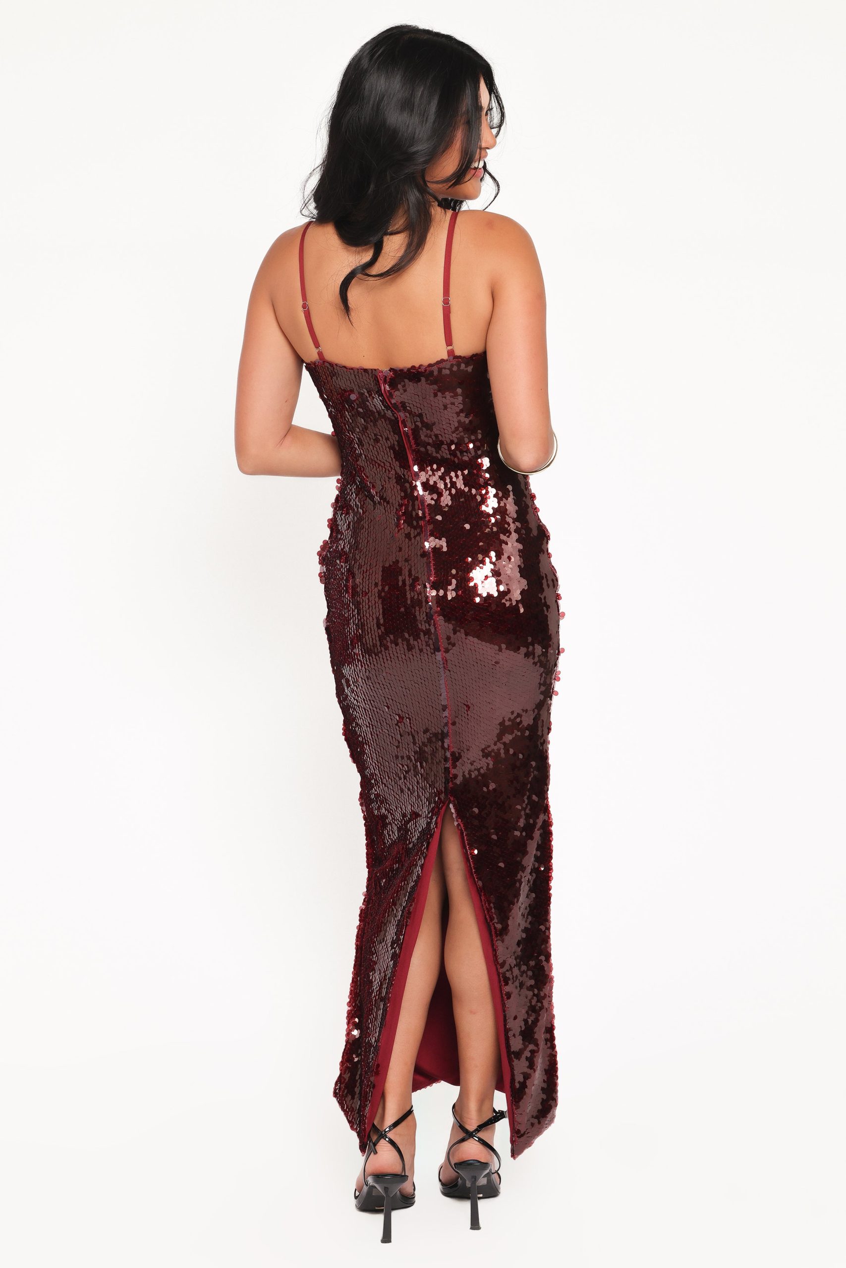 Orlena Sequin Midi Dress - Burgundy - Image 4