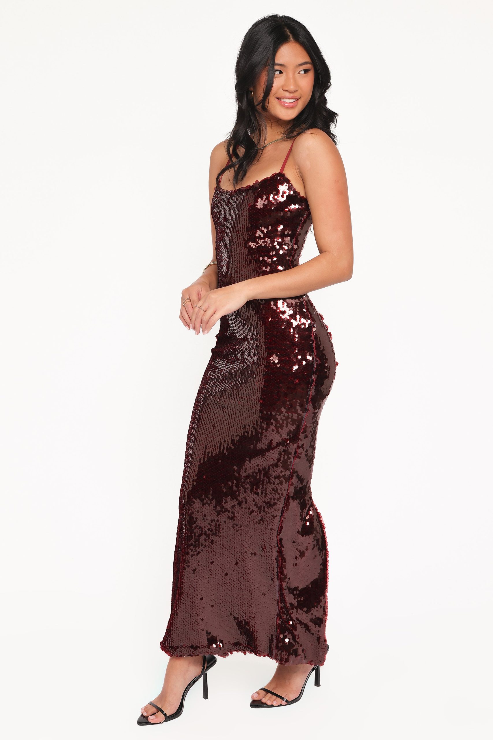 Orlena Sequin Midi Dress - Burgundy - Image 3