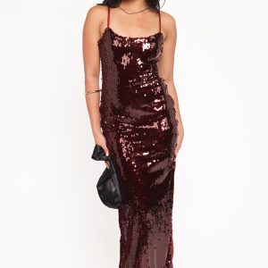 Orlena Sequin Midi Dress - Burgundy