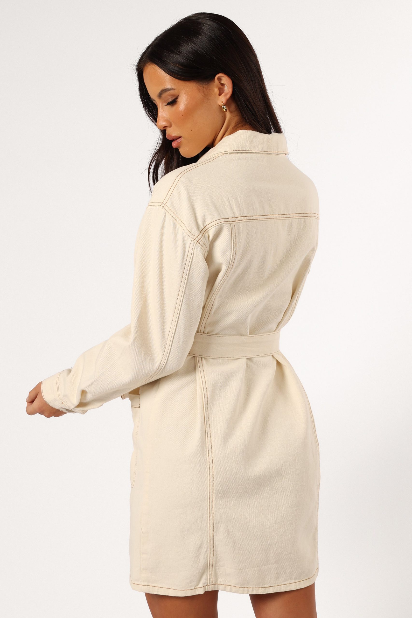 Otto Long Sleeve Mini Denim Dress - Sand - Image 4