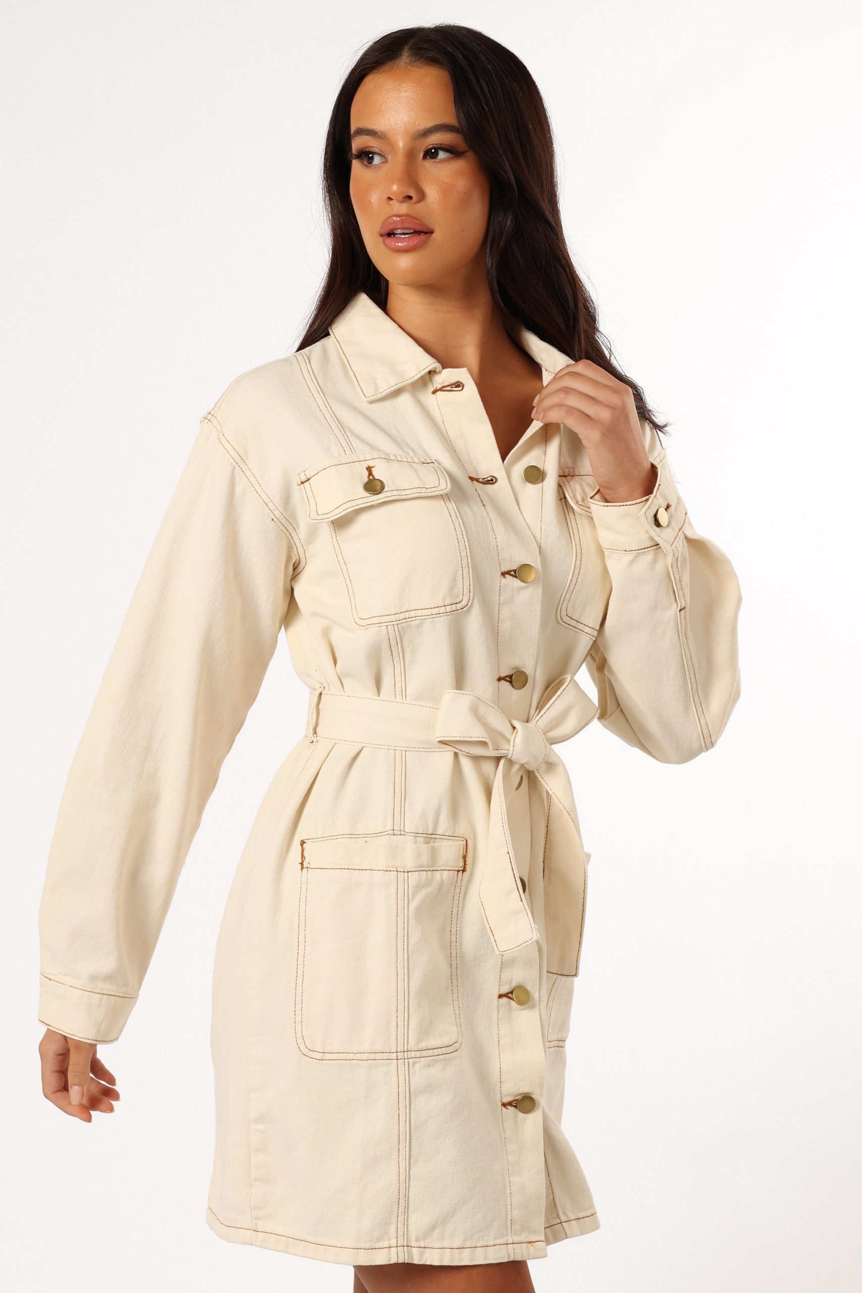 Otto Long Sleeve Mini Denim Dress - Sand - Image 5