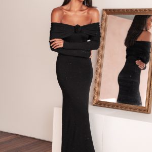 Pennie Maxi Dress - Black Sequin Knit