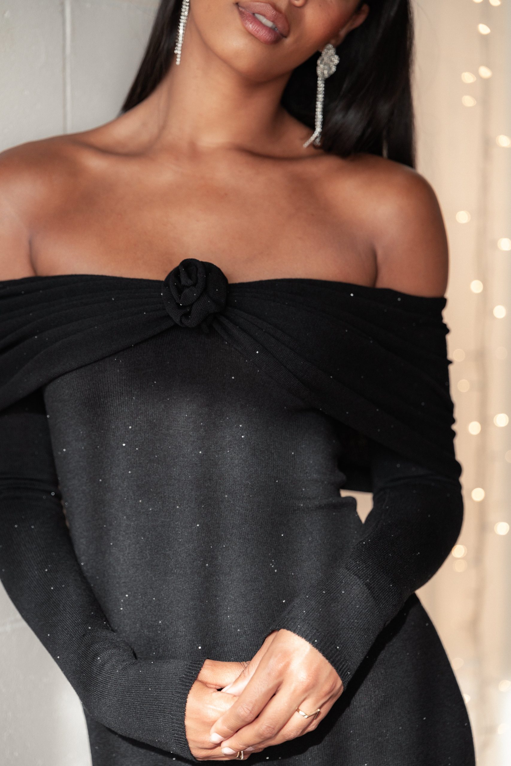 Pennie Maxi Dress - Black Sequin Knit - Image 2