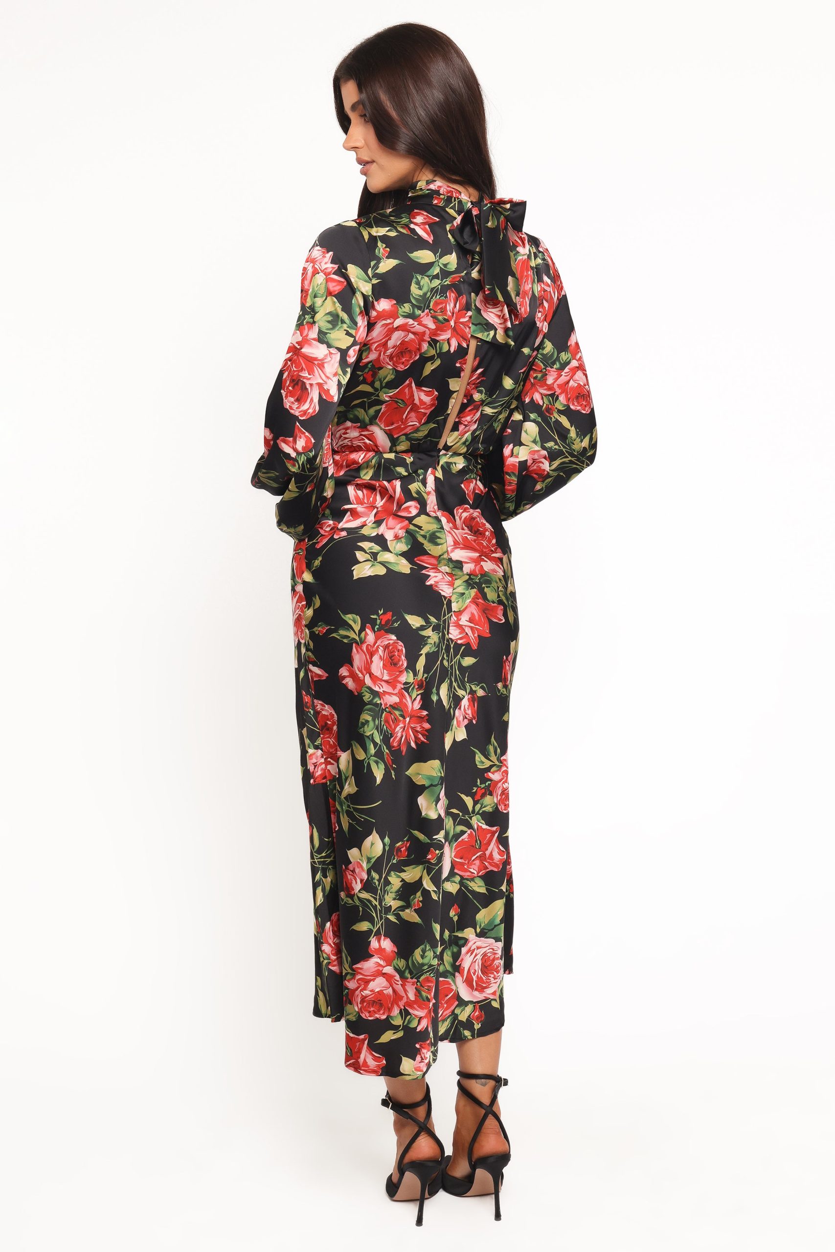 Perrie Long Sleeve Midi Dress - Black Floral - Image 4