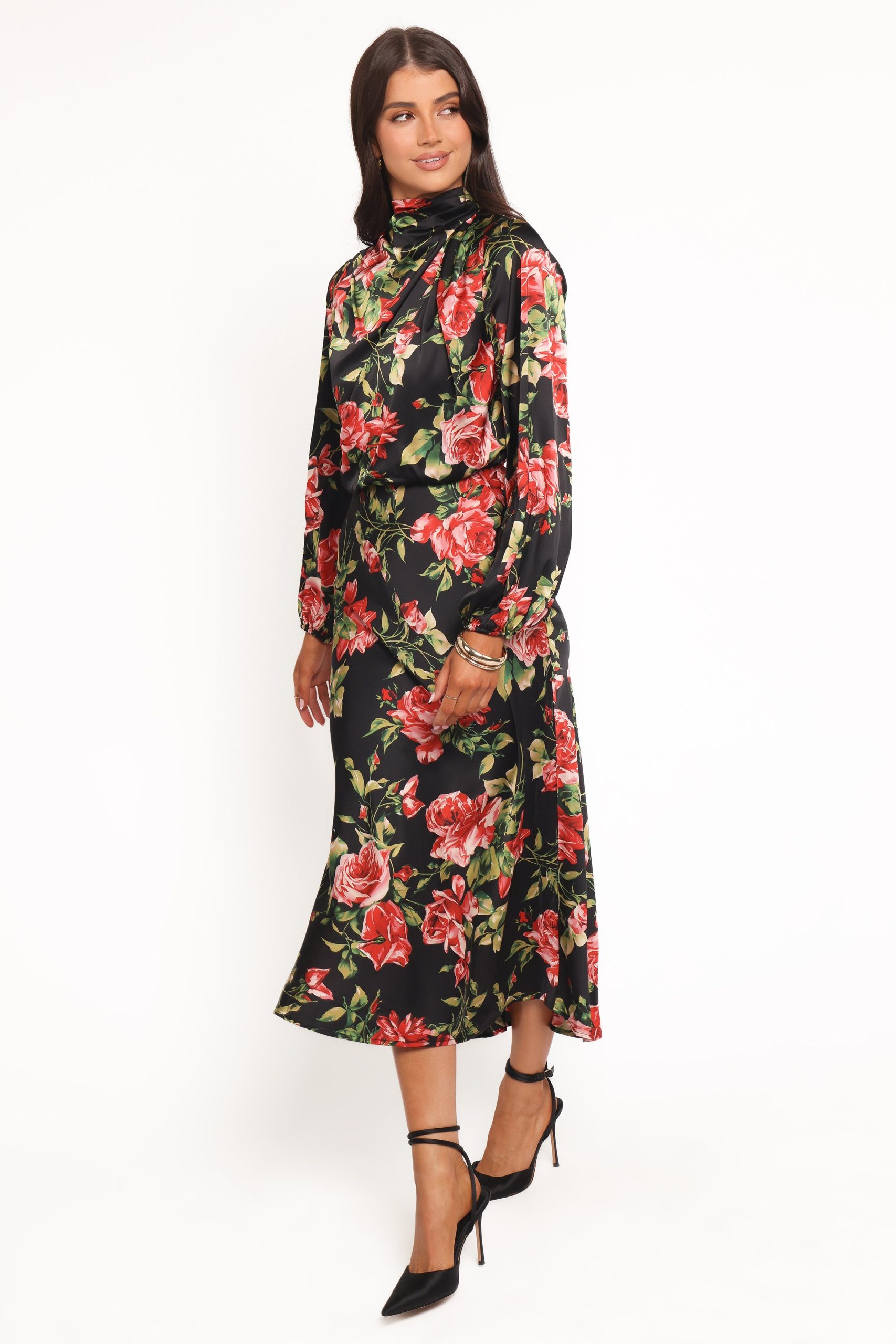 Perrie Long Sleeve Midi Dress - Black Floral - Image 3