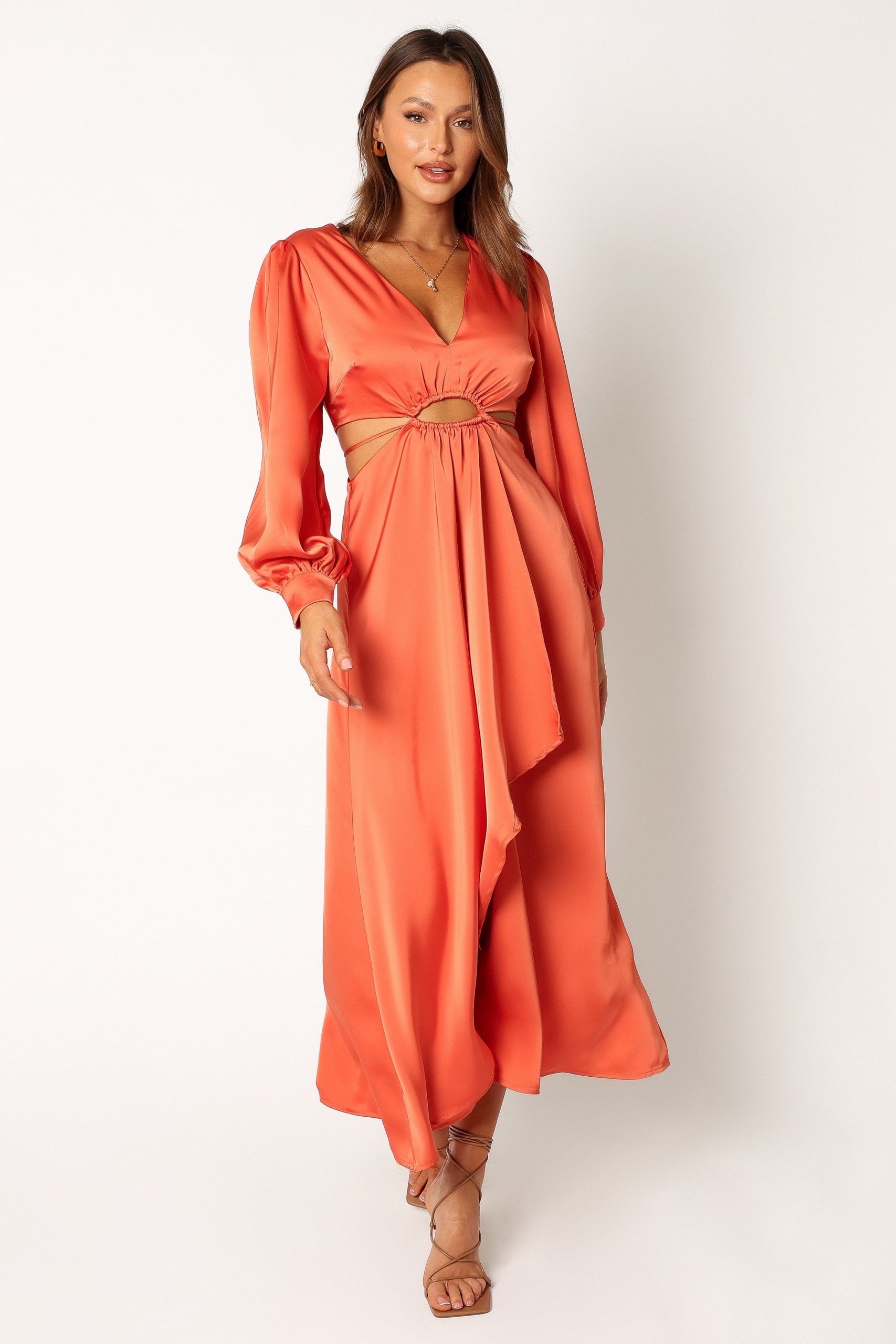 Peyton Long Sleeve Midi Dress - Orange - Image 7