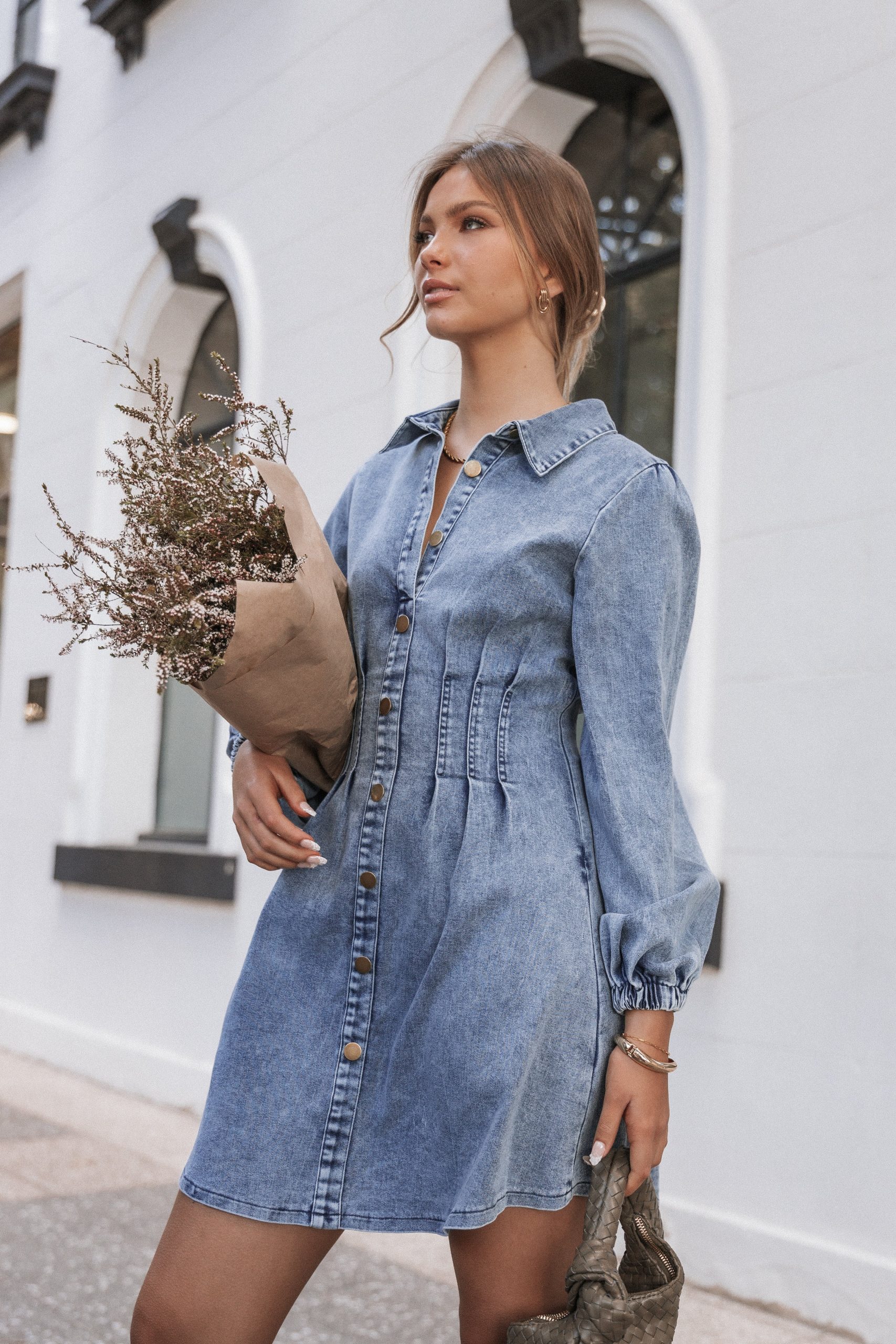 Phoenix Long Sleeve Mini Dress - Denim - Image 2
