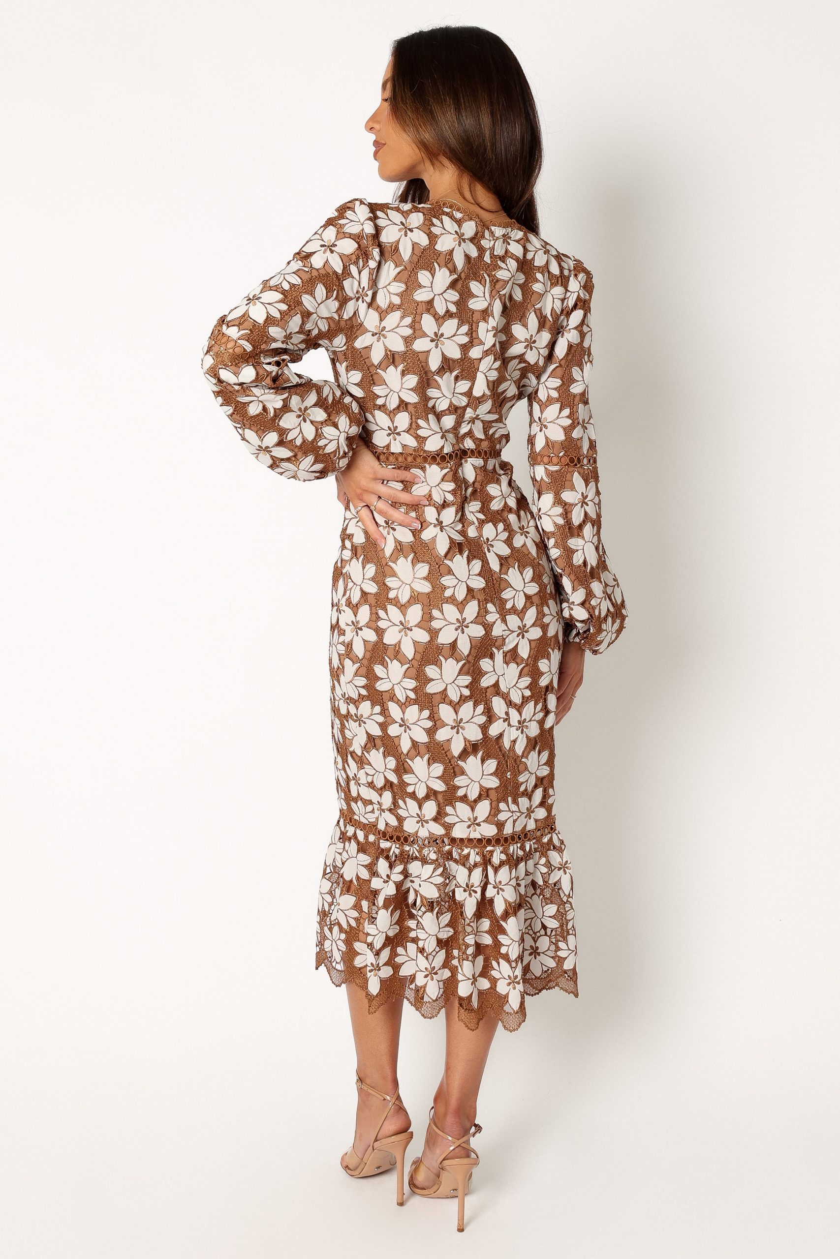 Pierre Long Sleeve Lace Maxi Dress - Mocha - Image 6
