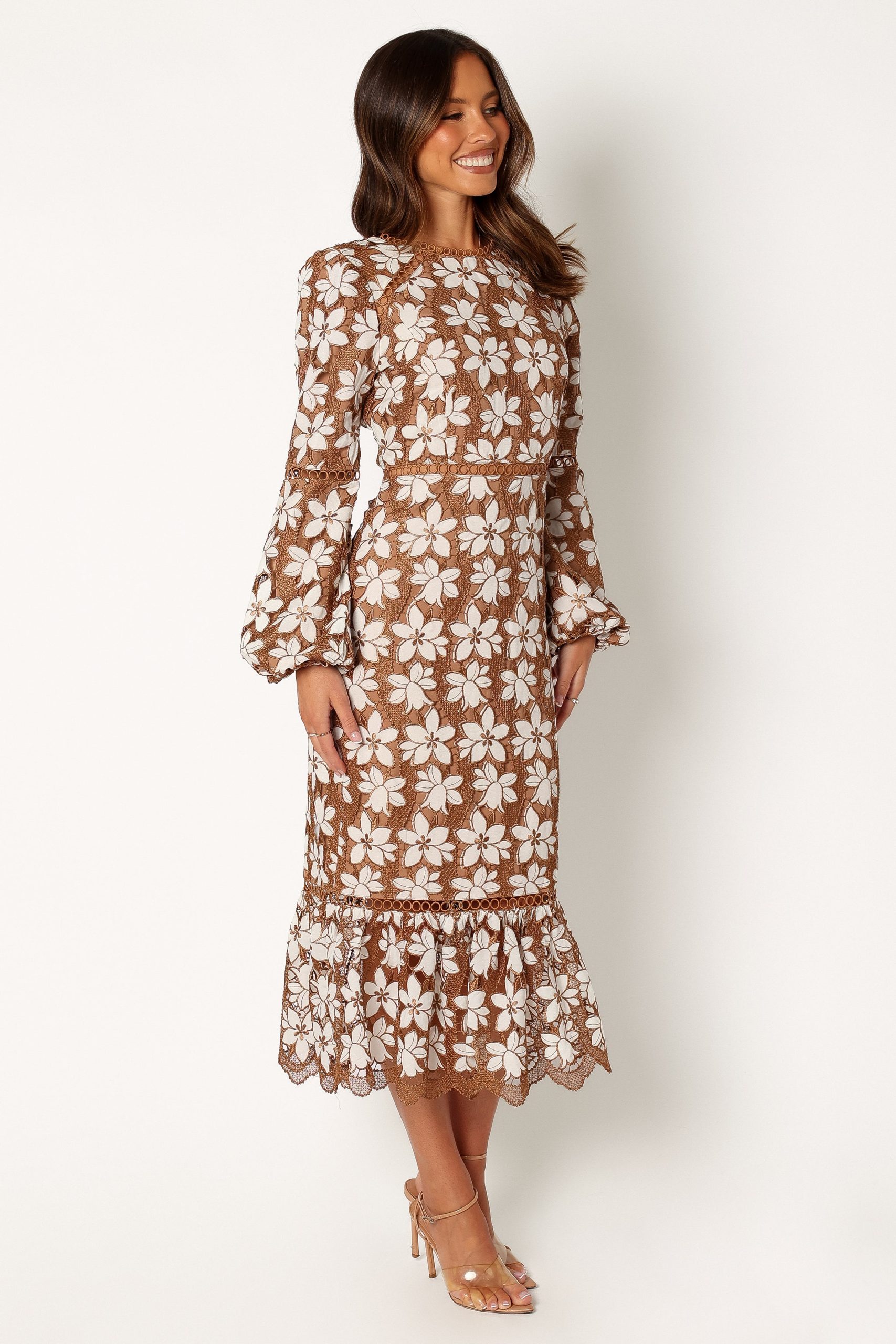 Pierre Long Sleeve Lace Maxi Dress - Mocha - Image 7