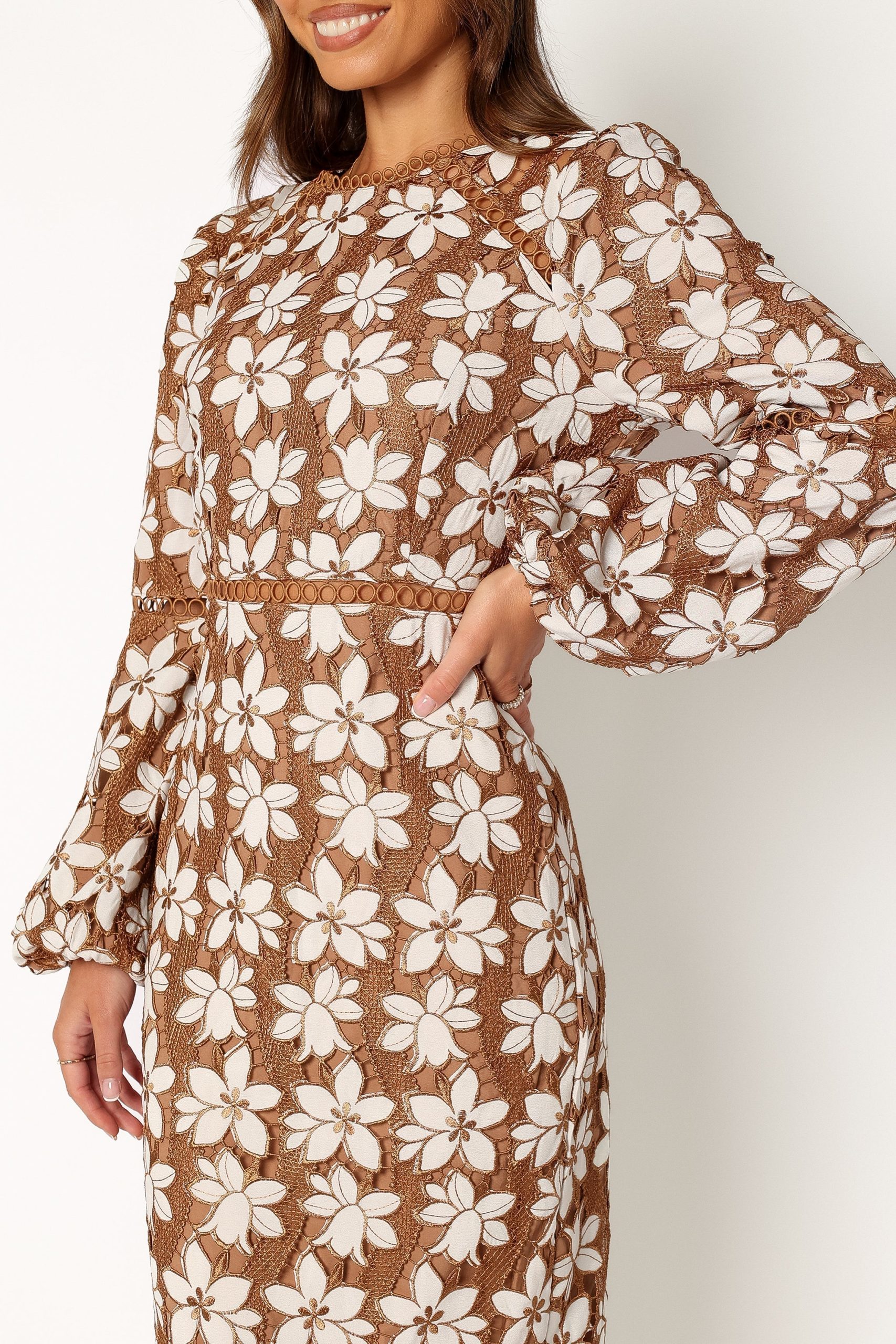 Pierre Long Sleeve Lace Maxi Dress - Mocha - Image 8