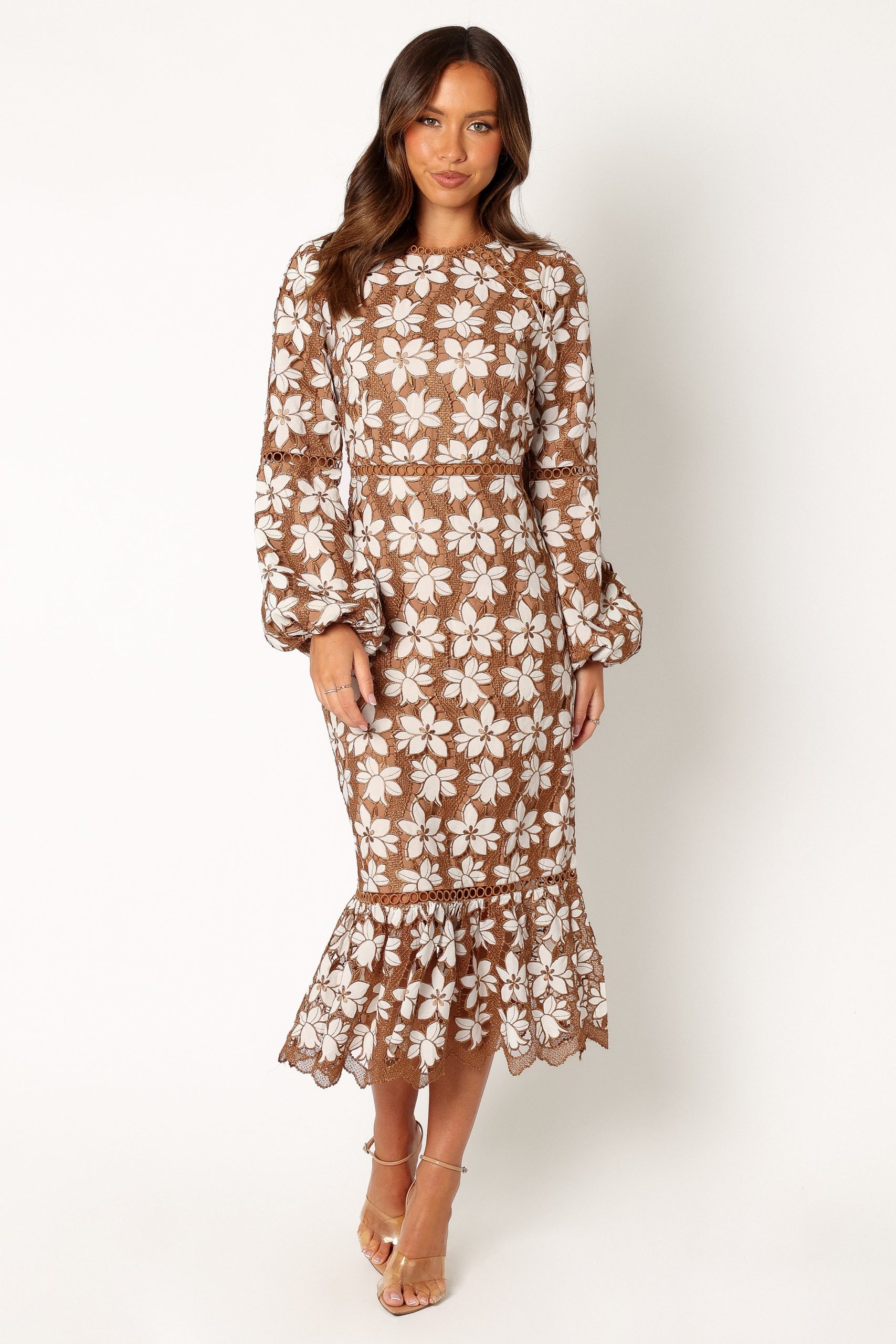Pierre Long Sleeve Lace Maxi Dress - Mocha - Image 9