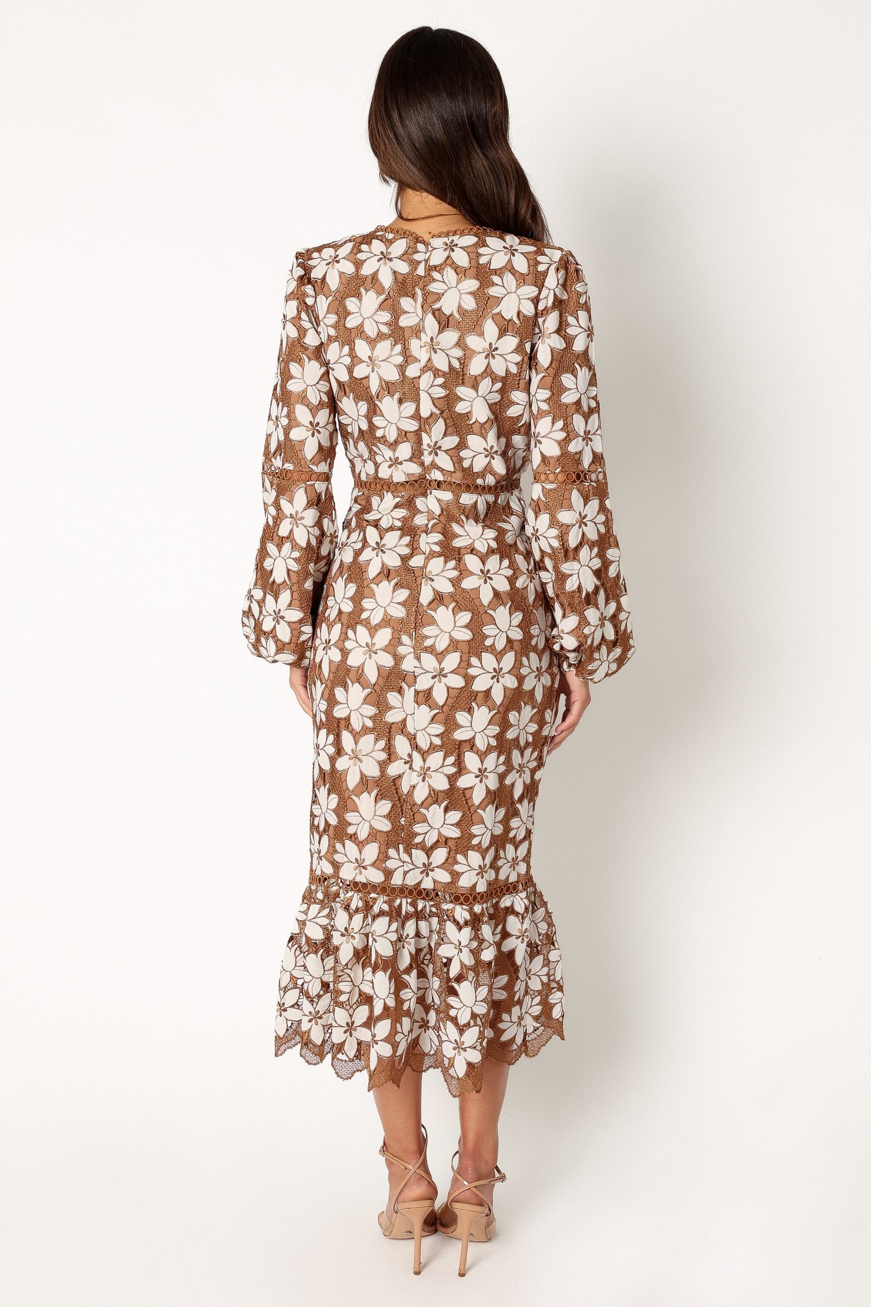 Pierre Long Sleeve Lace Maxi Dress - Mocha - Image 10