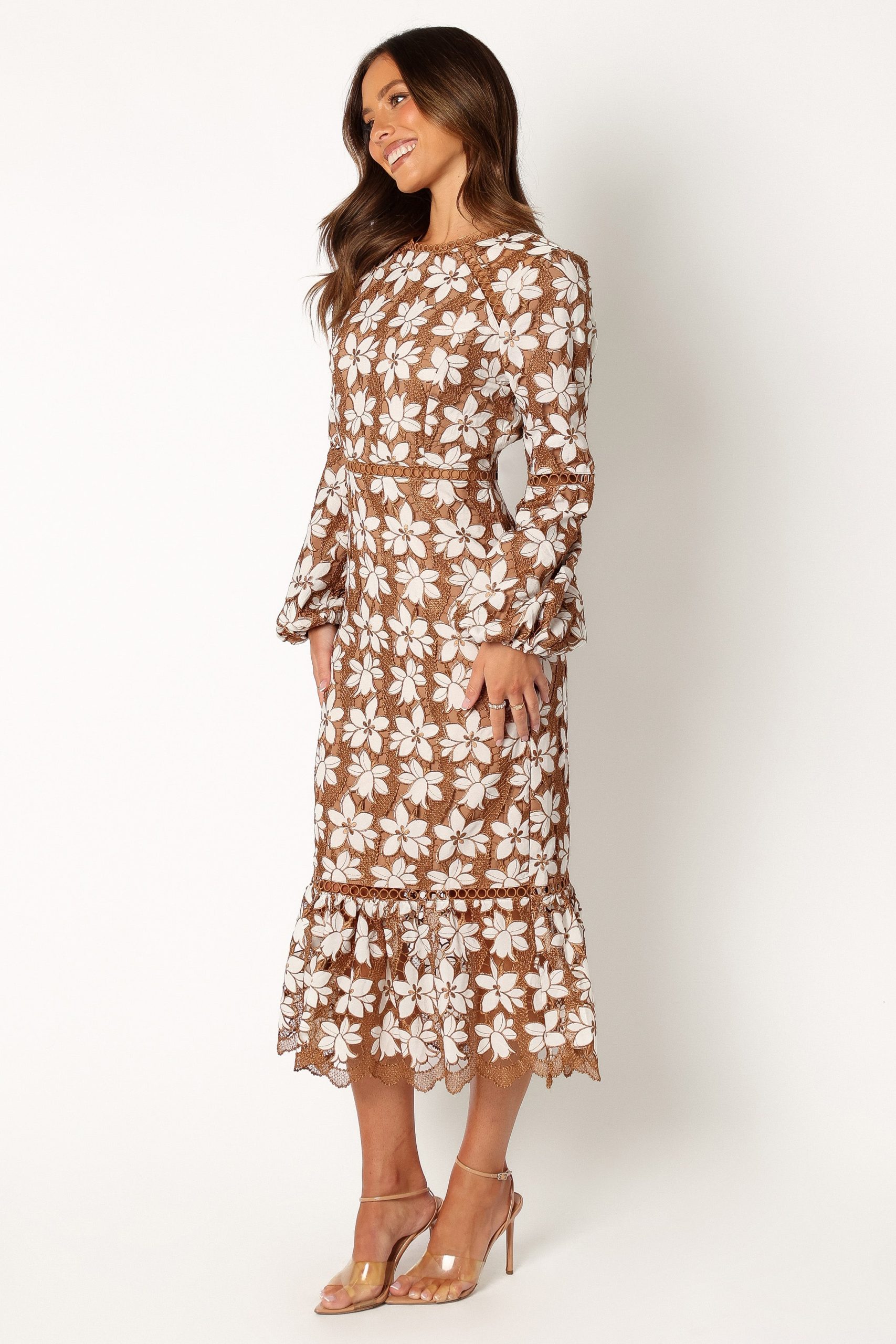 Pierre Long Sleeve Lace Maxi Dress - Mocha - Image 11