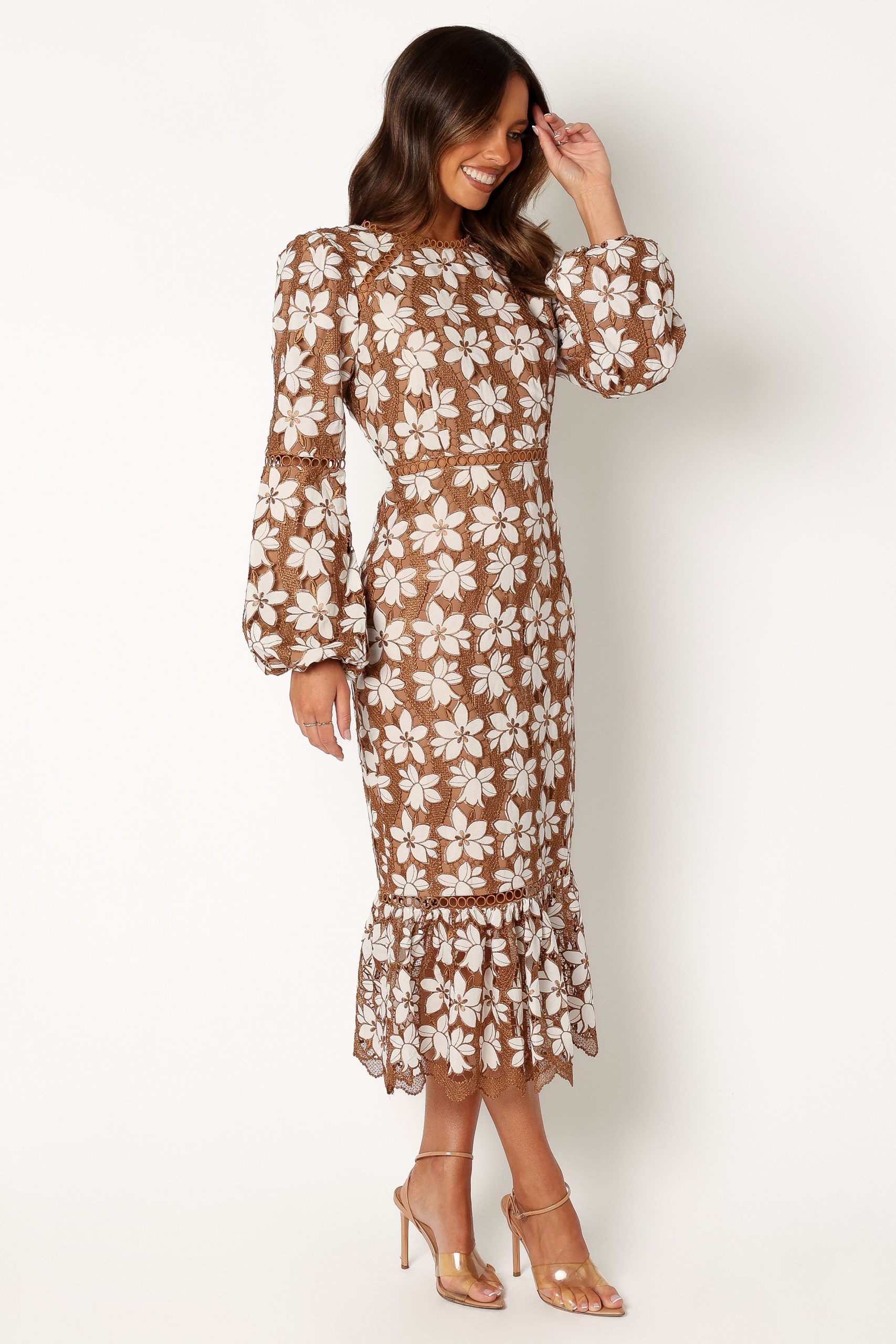 Pierre Long Sleeve Lace Maxi Dress - Mocha - Image 12