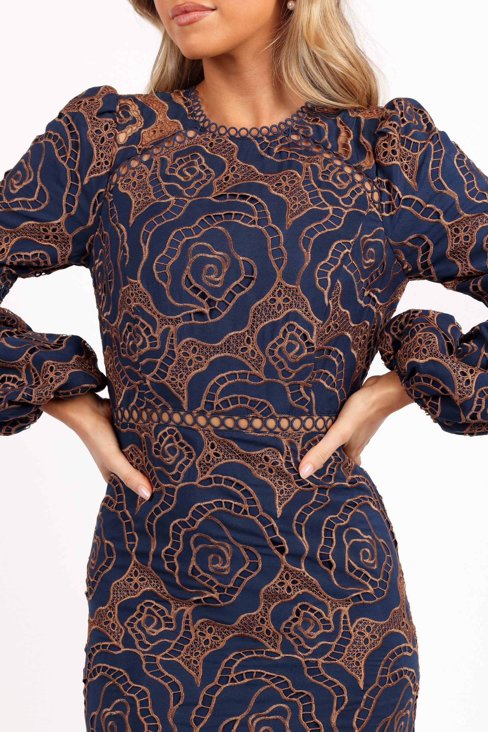 Pierre Long Sleeve Lace Maxi Dress - Navy - Image 2