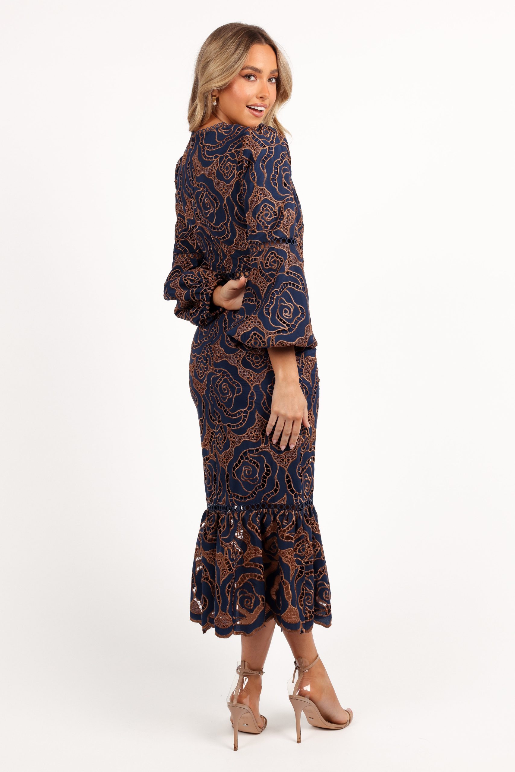 Pierre Long Sleeve Lace Maxi Dress - Navy - Image 4