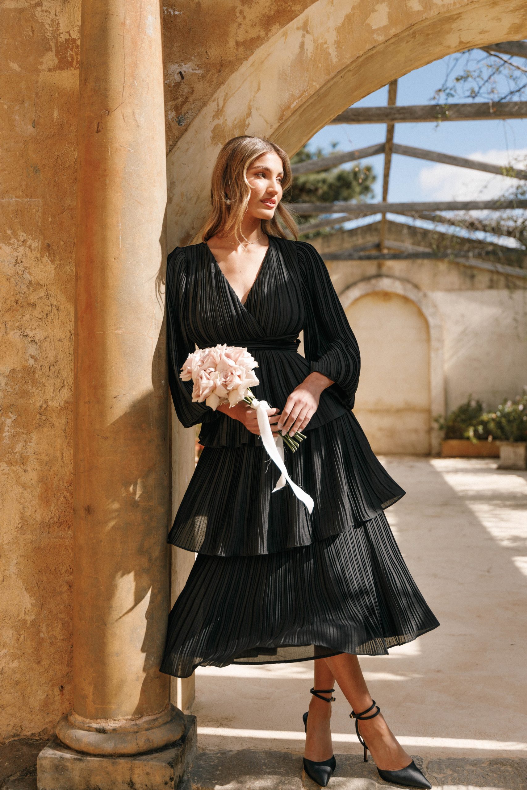 PIppa Long SLeeve Midi Dress - Black - Image 2