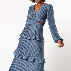 Pippa Long Sleeve Midi Dress - Blue