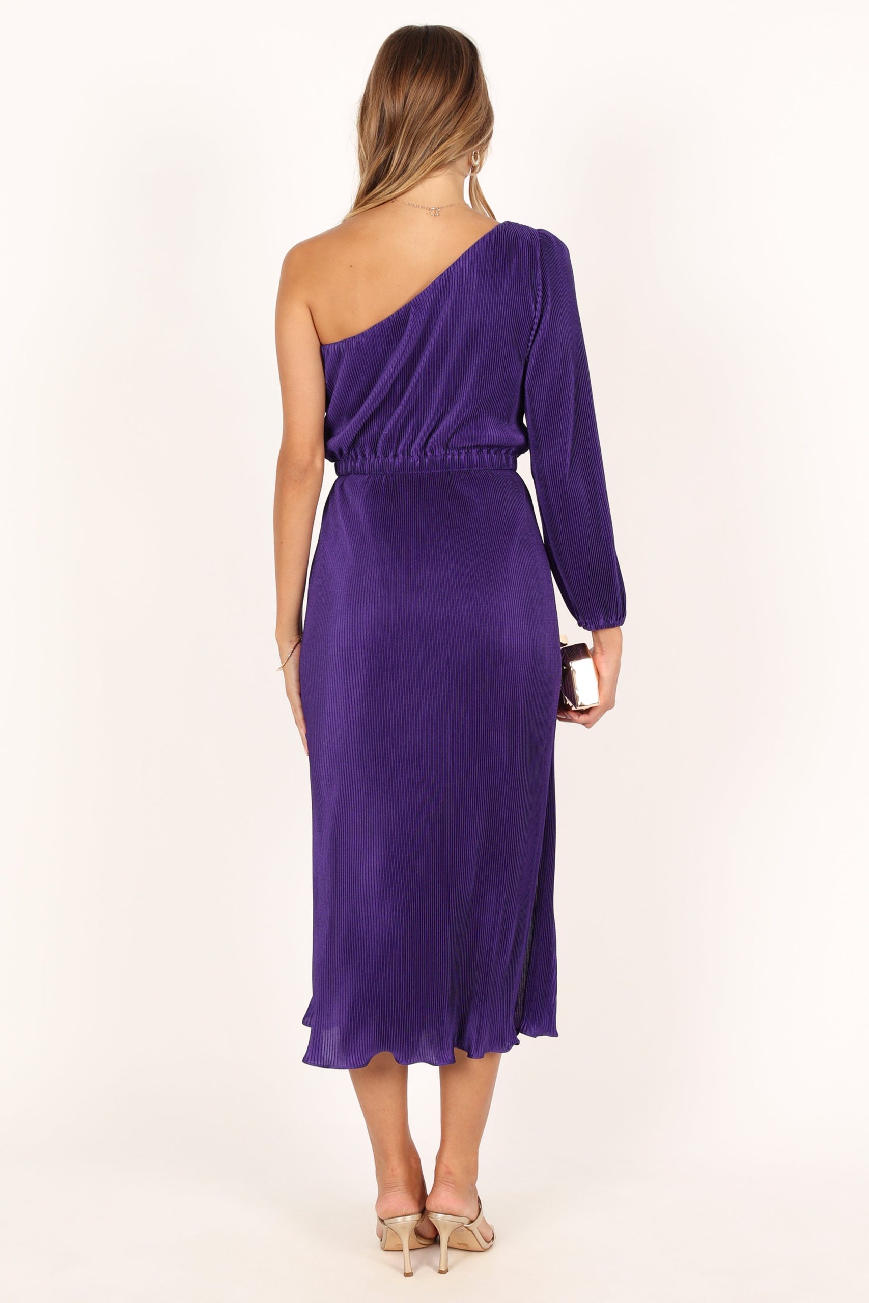 Pontee One Shoulder Pleated Midi Dress - Purple - Image 5