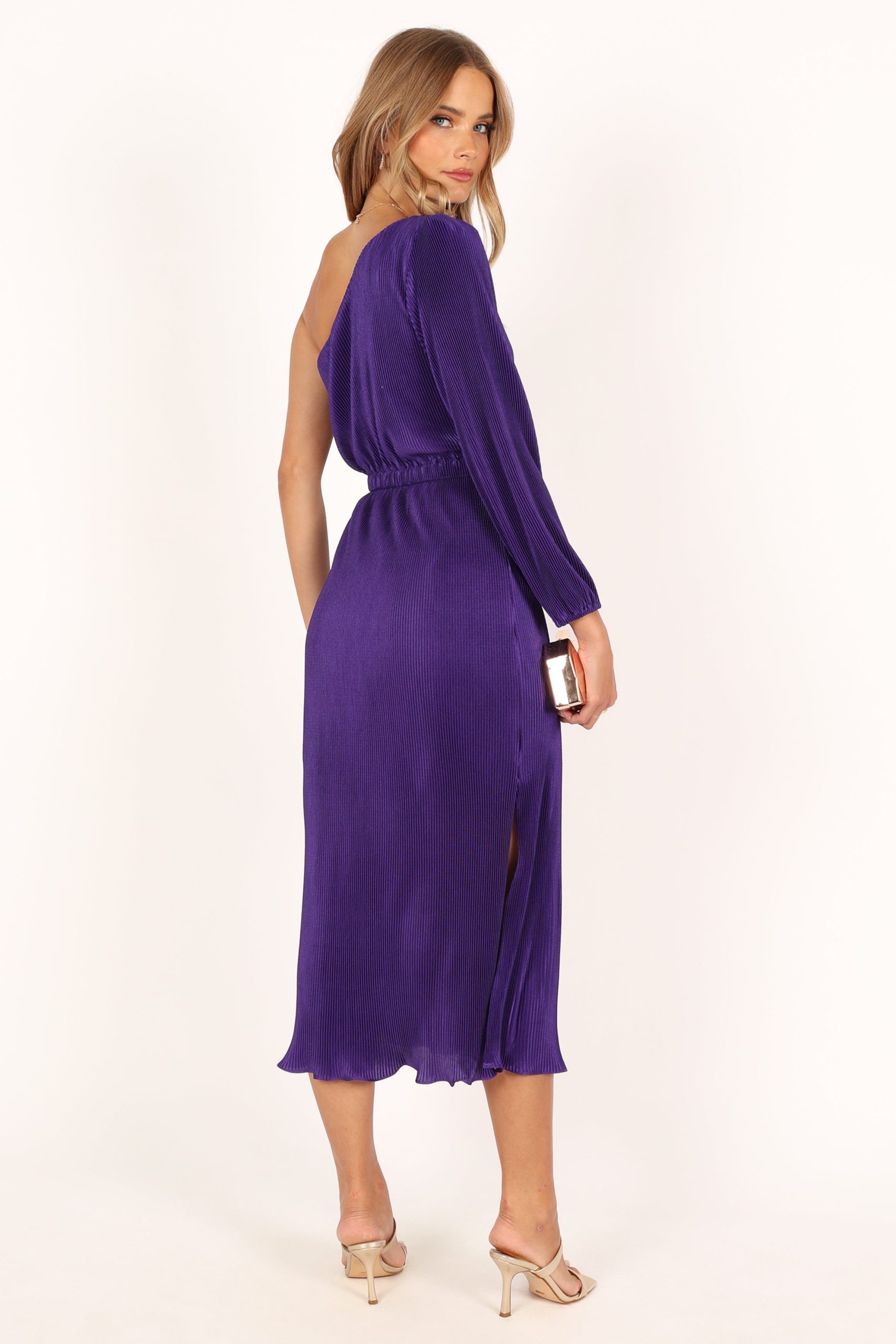 Pontee One Shoulder Pleated Midi Dress - Purple - Image 6